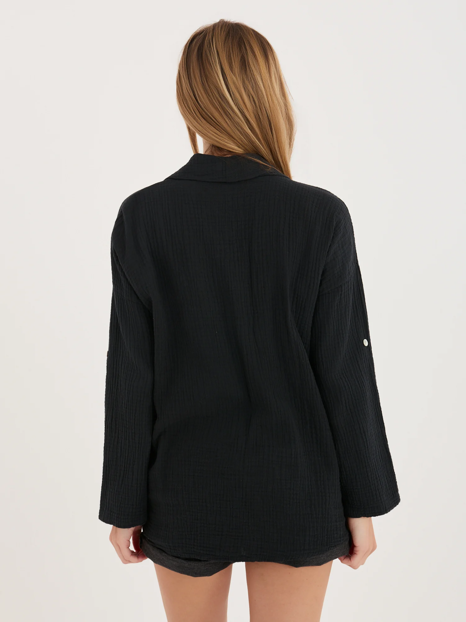 Camasa Dama Guler inalt, Bumbac, ITALY MODA, Negru Casual - imagine 3