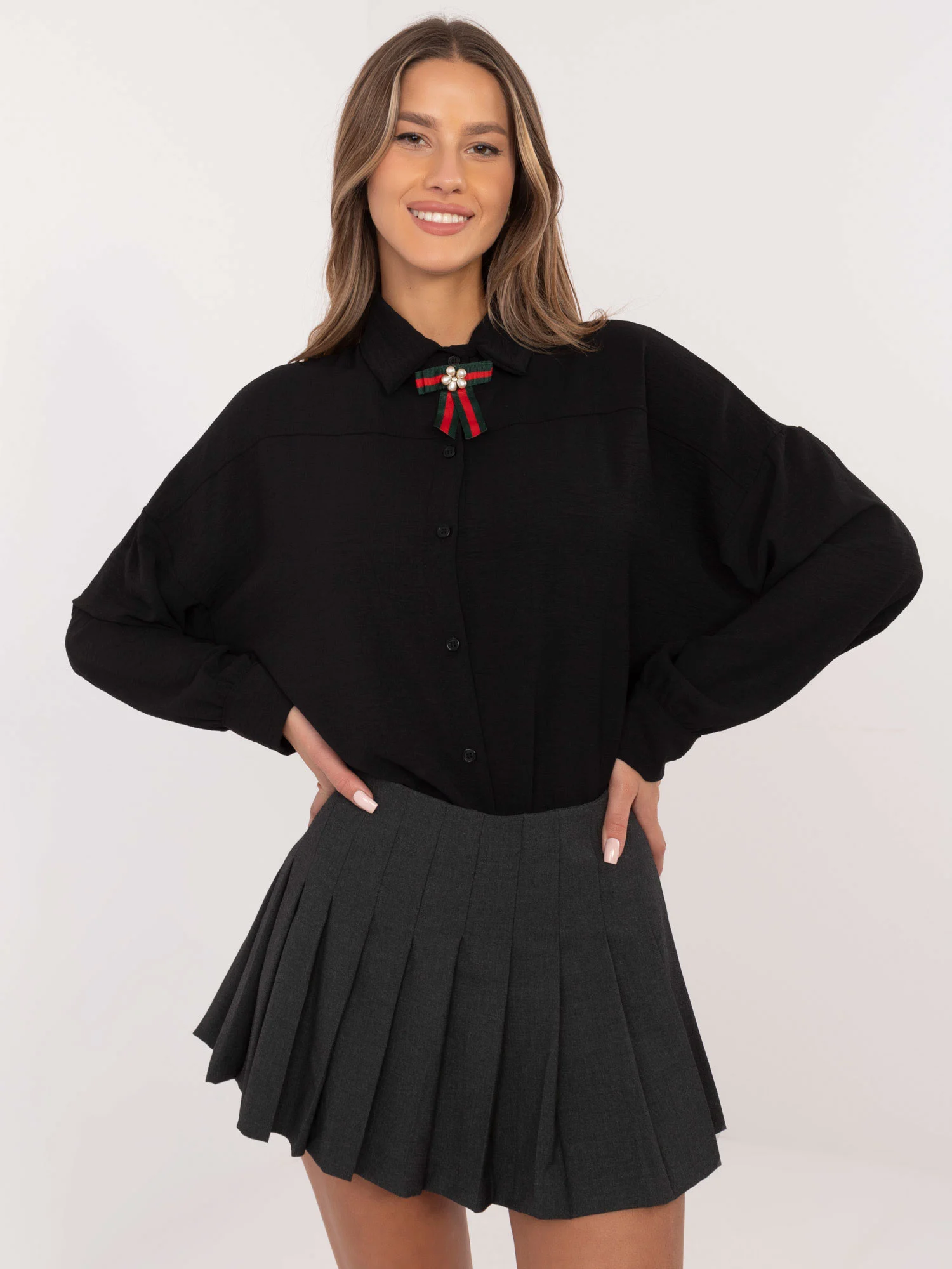 Camasa Dama Elegant, Guler inalt, ITALY MODA, Negru Eleganta Office - imagine 3