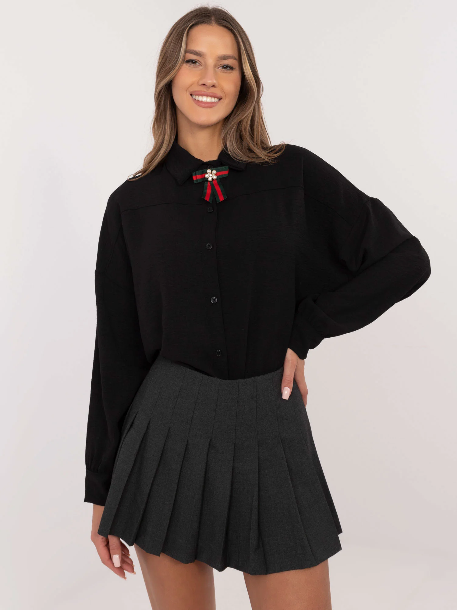 Camasa Dama Elegant, Guler inalt, ITALY MODA, Negru Eleganta Office - imagine 4