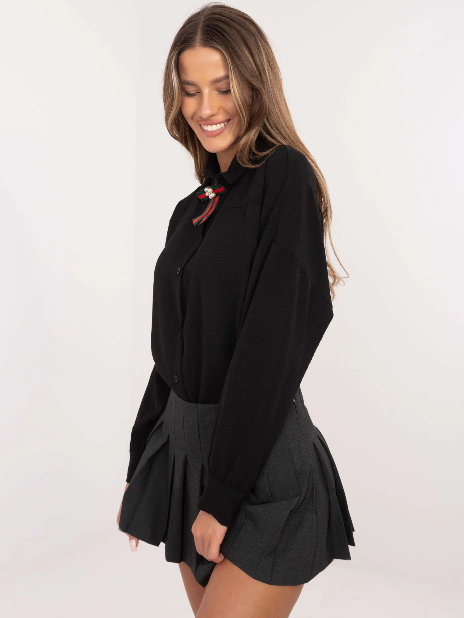 Camasa Dama Elegant, Guler inalt, ITALY MODA, Negru Eleganta Office - imagine 7