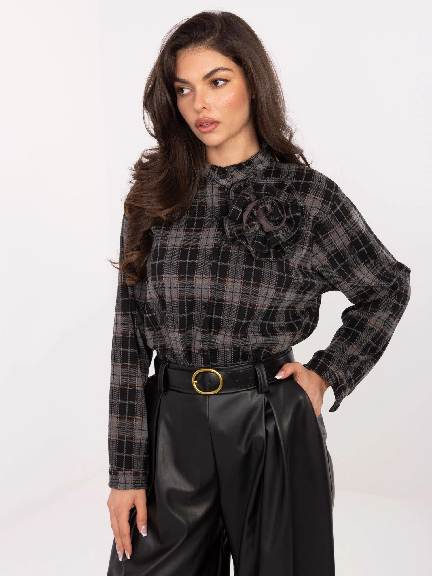 Camasa Dama Maneca lunga, Carouri, ITALY MODA, Negru Casual - imagine 3