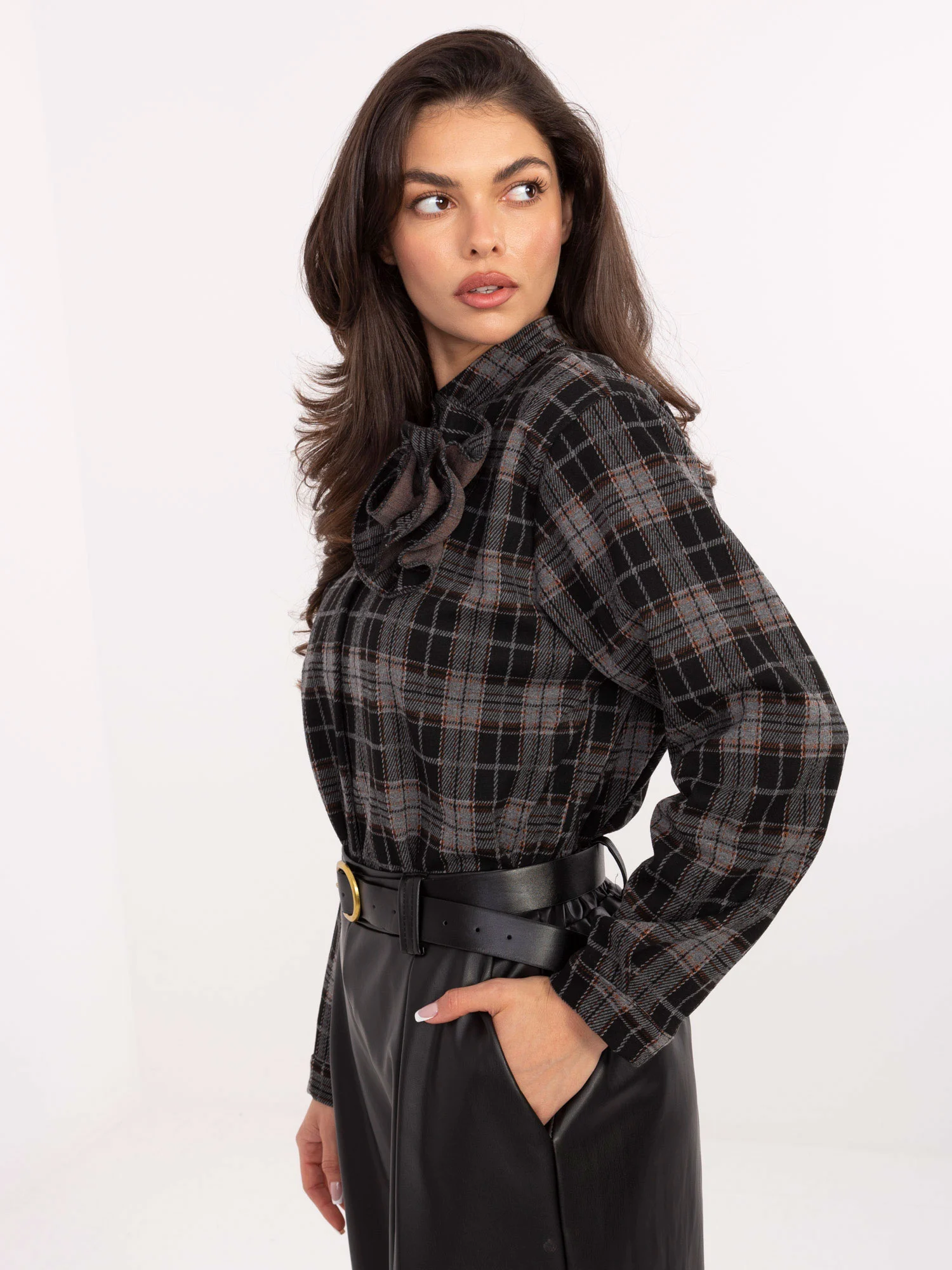 Camasa Dama Maneca lunga, Carouri, ITALY MODA, Negru Casual - imagine 5