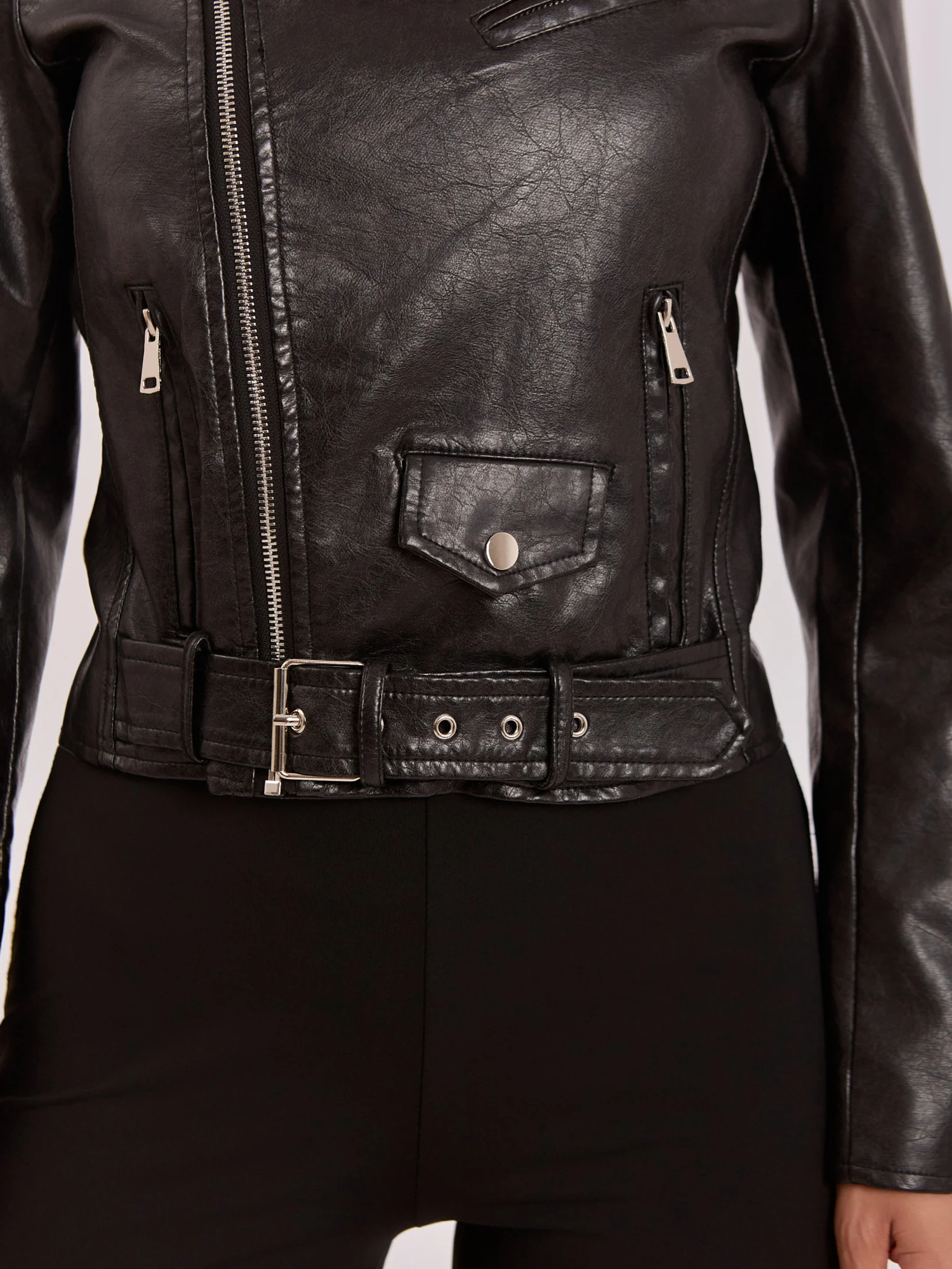 Jacheta Dama Guler inalt, Poliuretan, ITALY MODA, Negru Eleganta Office - imagine 5