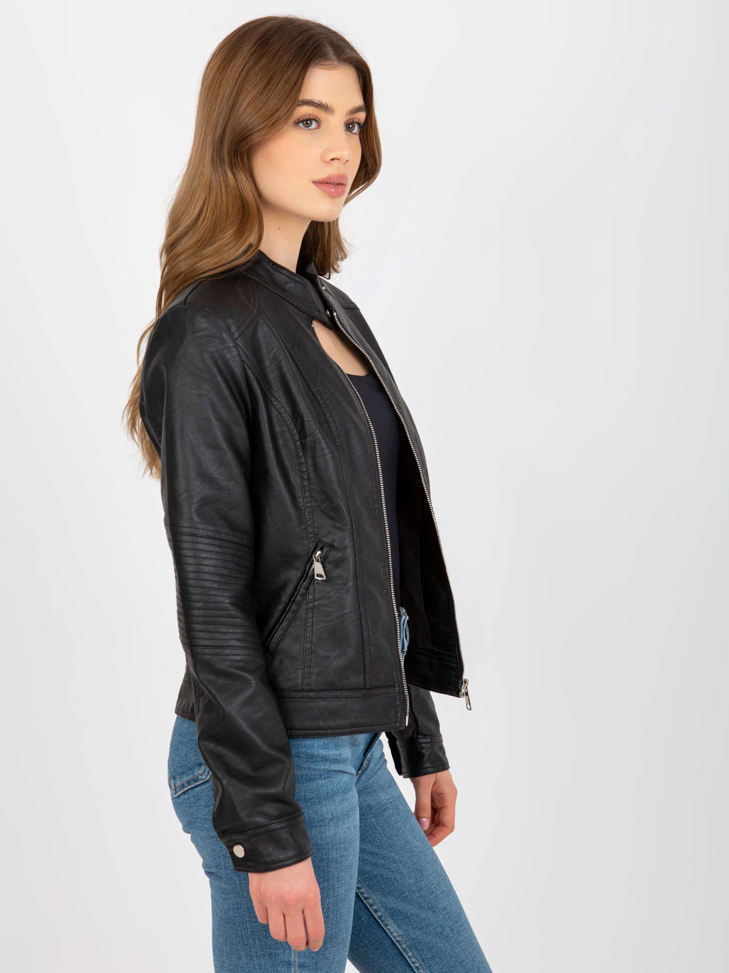 Jacheta Dama Maneca lunga, Guler inalt, Z-Desing Jacket Style, Negru de Vara - imagine 3