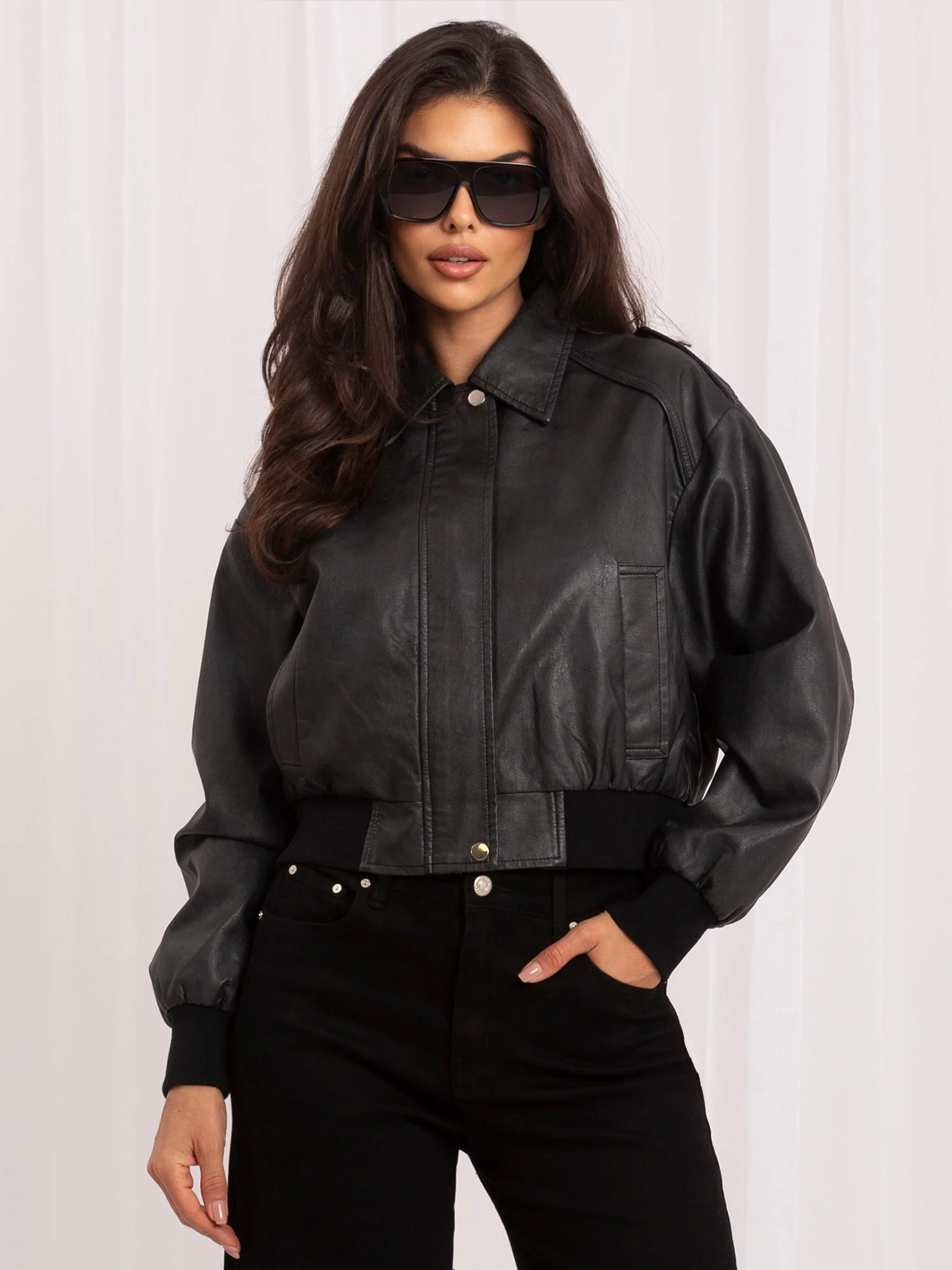 Jacheta Dama Guler inalt, Poliuretan, ITALY MODA, Negru de Vara - imagine 5