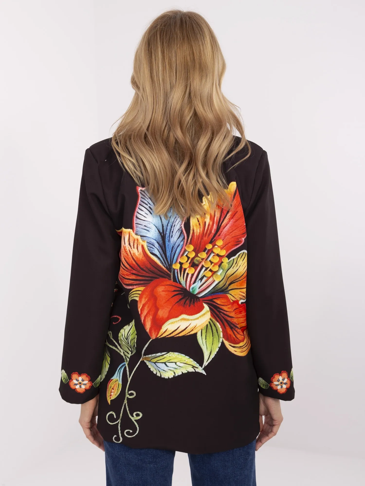 Sacou Dama Maneca lunga, Floral, ITALY MODA, Negru de Vara - imagine 4