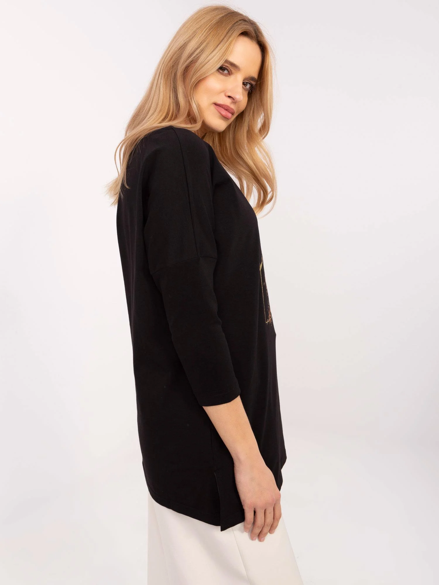Bluza Dama Maneca 3/4, Animal print, Calimera, Negru - imagine 2