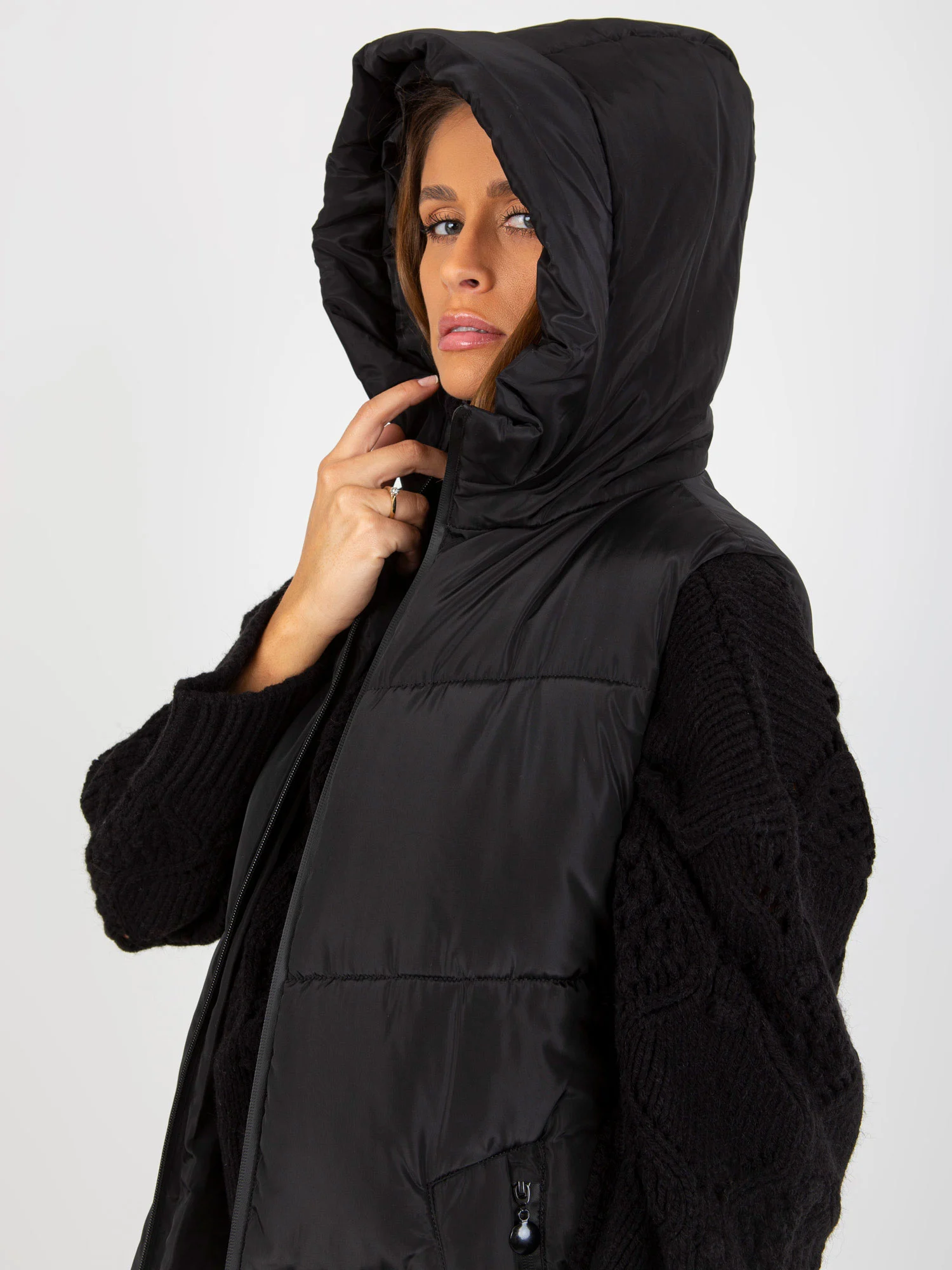 Vesta Dama Fara maneci, Guler inalt, MINORITY, Negru Casual Marimi Mari - imagine 6