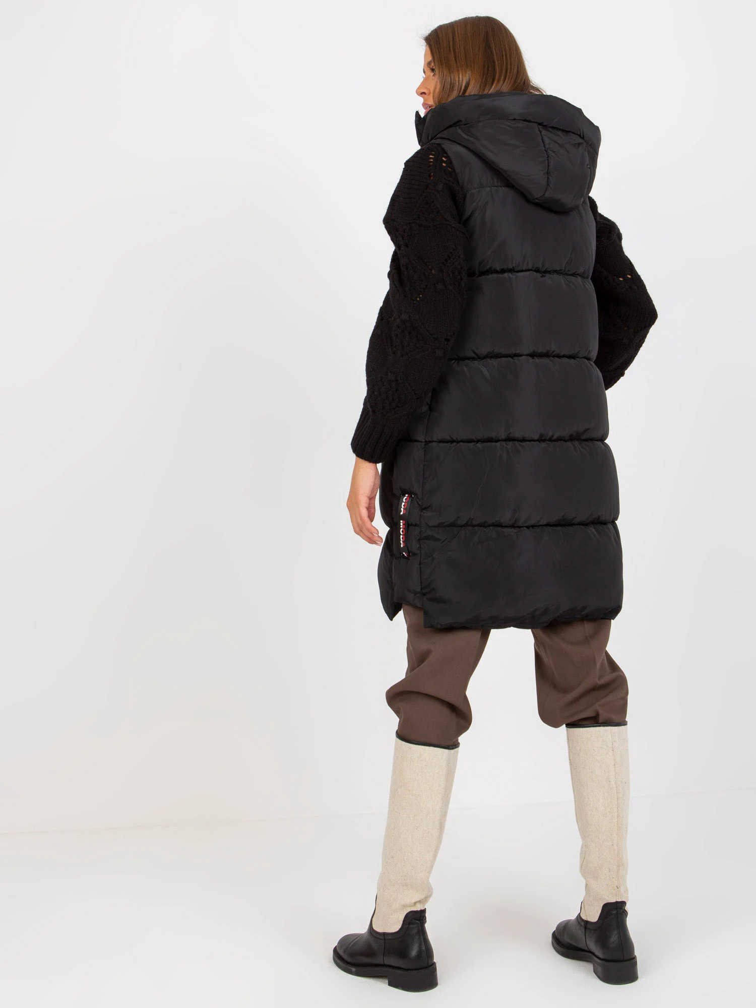 Vesta Dama Fara maneci, Guler inalt, MINORITY, Negru Casual Marimi Mari - imagine 5