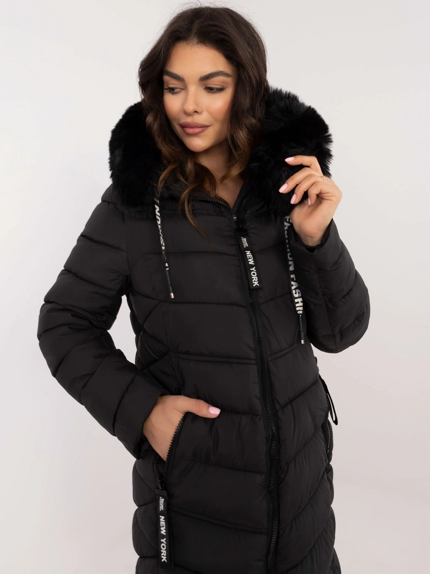 Jacheta Dama Deasupra genunchiului, Guler inalt, Negru Casual Marimi Mari - imagine 4