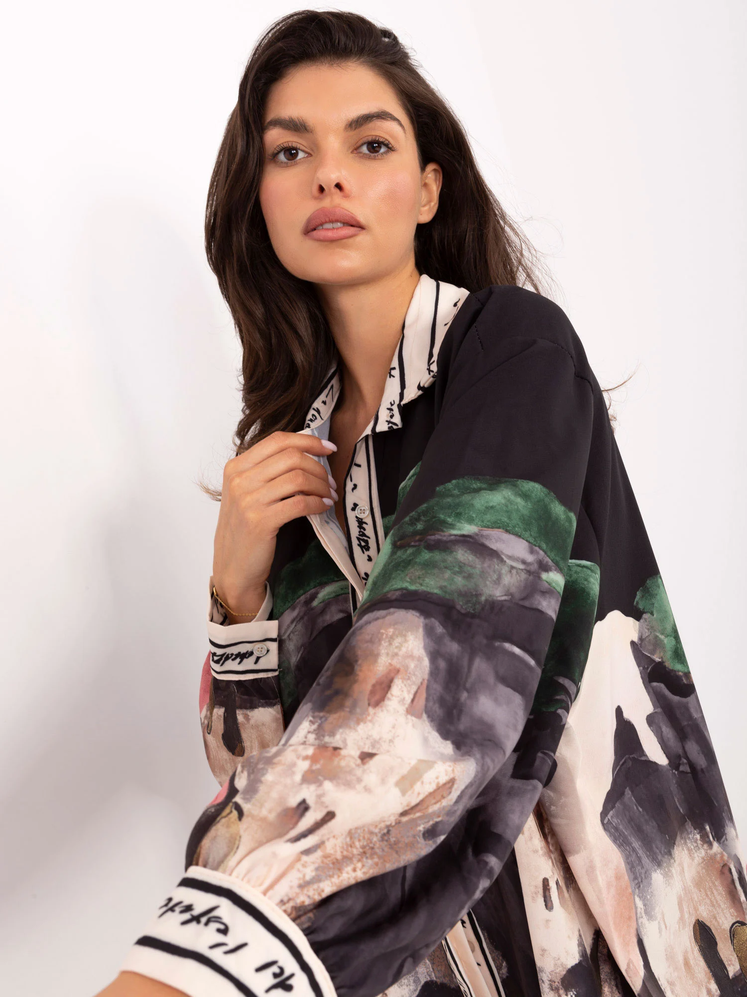 Camasa Dama Maneca lunga, Guler inalt, RUE PARIS, Negru Eleganta Office - imagine 4