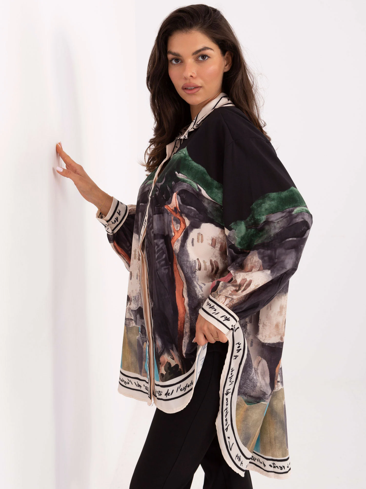 Camasa Dama Maneca lunga, Guler inalt, RUE PARIS, Negru Eleganta Office - imagine 3