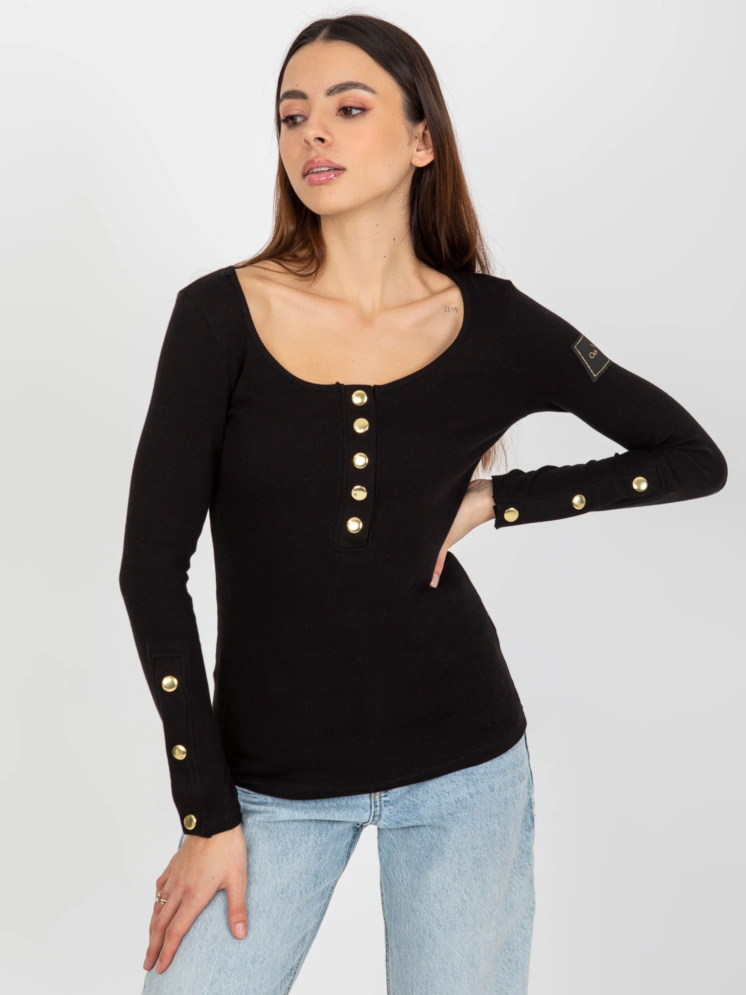 Bluza Dama Dungi, Guler inalt, Och Bella, Negru Eleganta Office - imagine 5