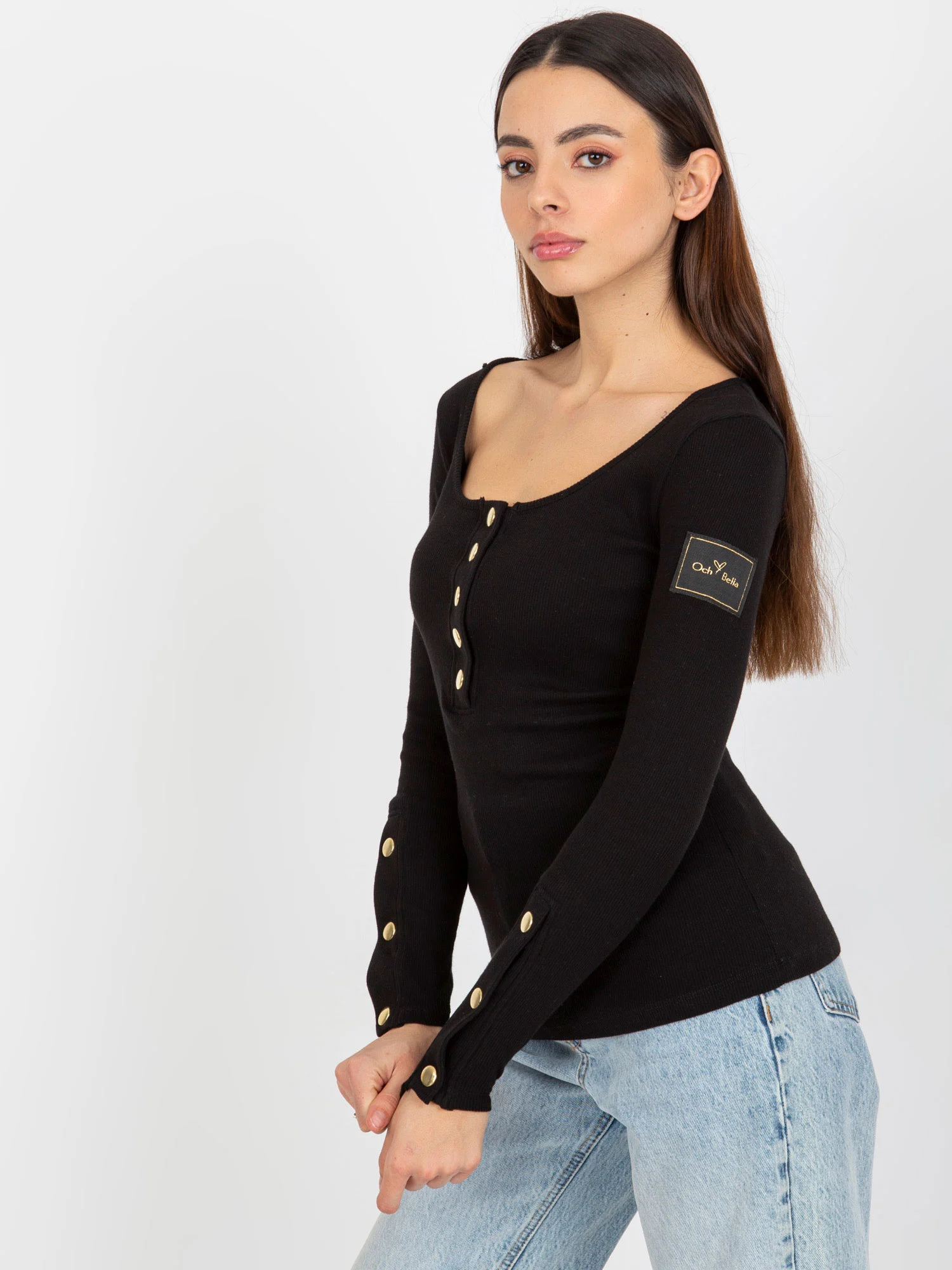 Bluza Dama Dungi, Guler inalt, Och Bella, Negru Eleganta Office - imagine 2