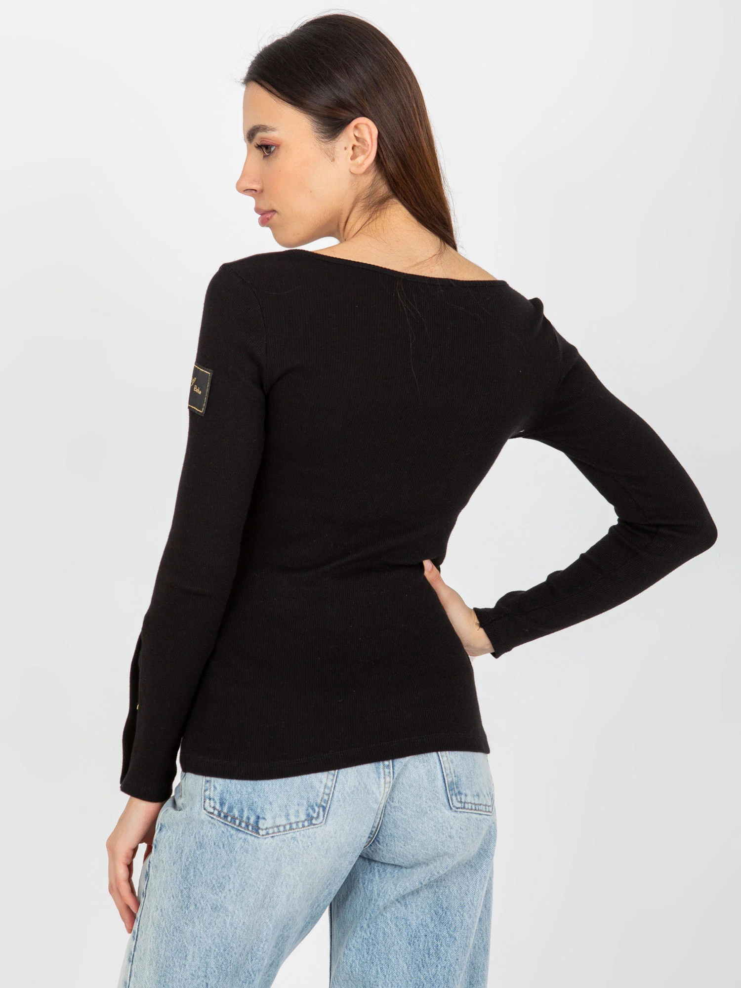 Bluza Dama Dungi, Guler inalt, Och Bella, Negru Eleganta Office - imagine 3