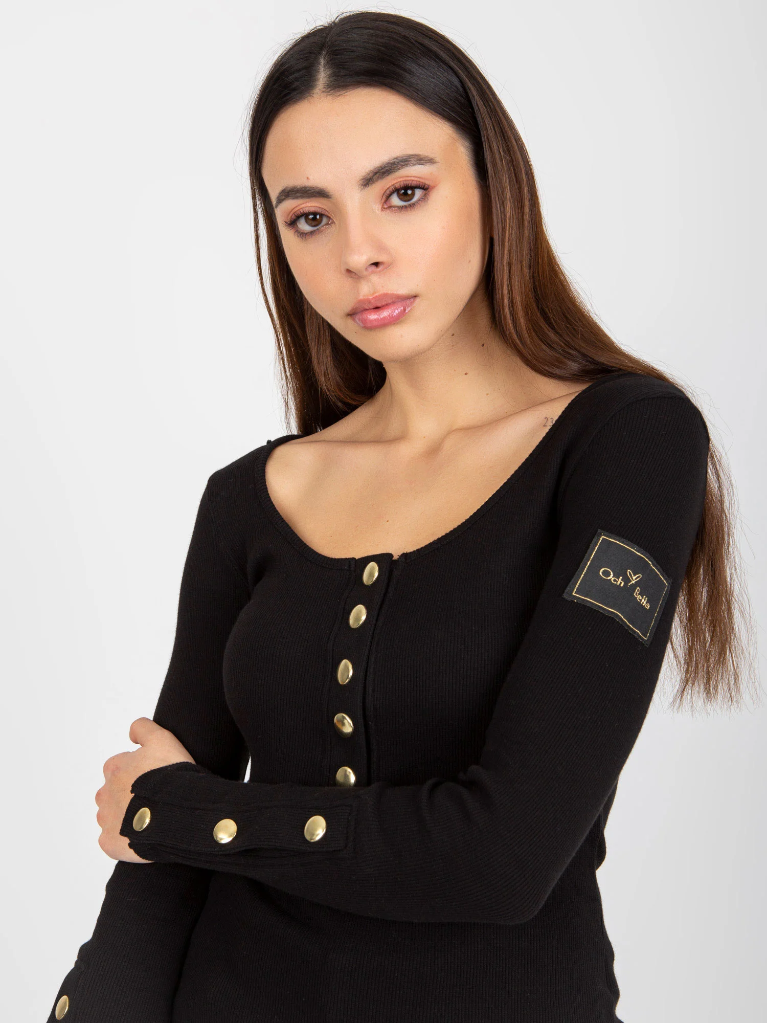 Bluza Dama Dungi, Guler inalt, Och Bella, Negru Eleganta Office - imagine 4