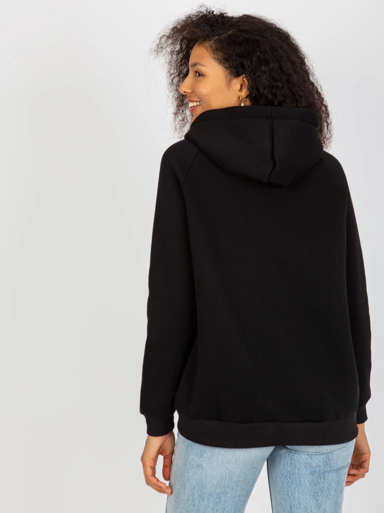 Hanorac Dama Maneca lunga, Guler inalt, Och Bella, Negru Casual Marimi Mari - imagine 4