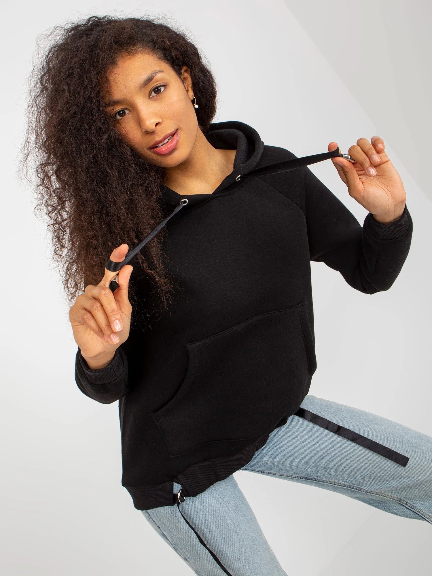 Hanorac Dama Maneca lunga, Guler inalt, Och Bella, Negru Casual Marimi Mari - imagine 6