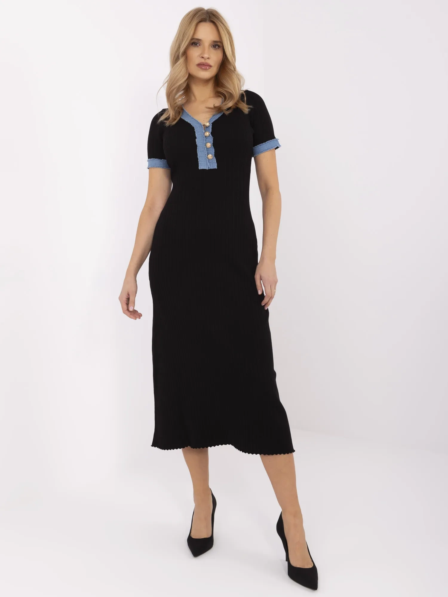 Rochie Dama Midi, Dungi, Vinceotto, Negru Eleganta Office - Image 2