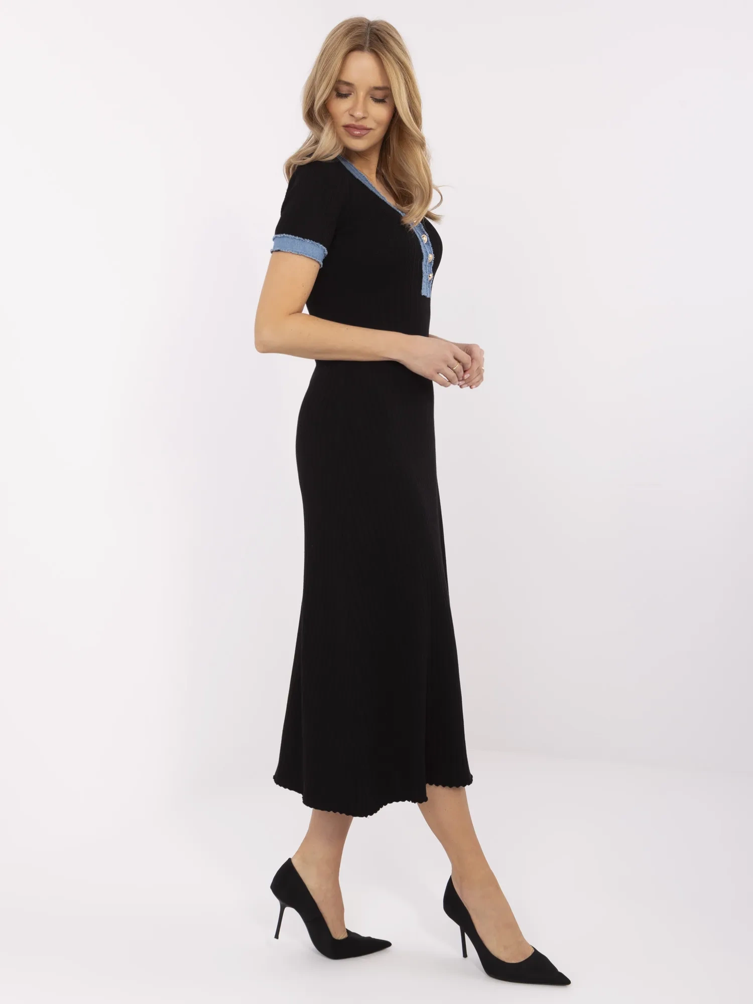Rochie Dama Midi, Dungi, Vinceotto, Negru Eleganta Office - Image 4