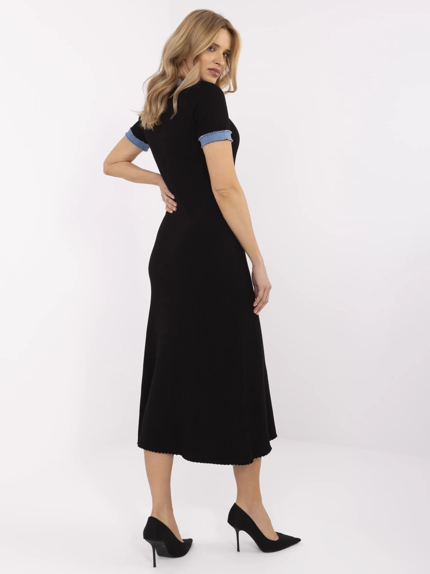 Rochie Dama Midi, Dungi, Vinceotto, Negru Eleganta Office - Image 3