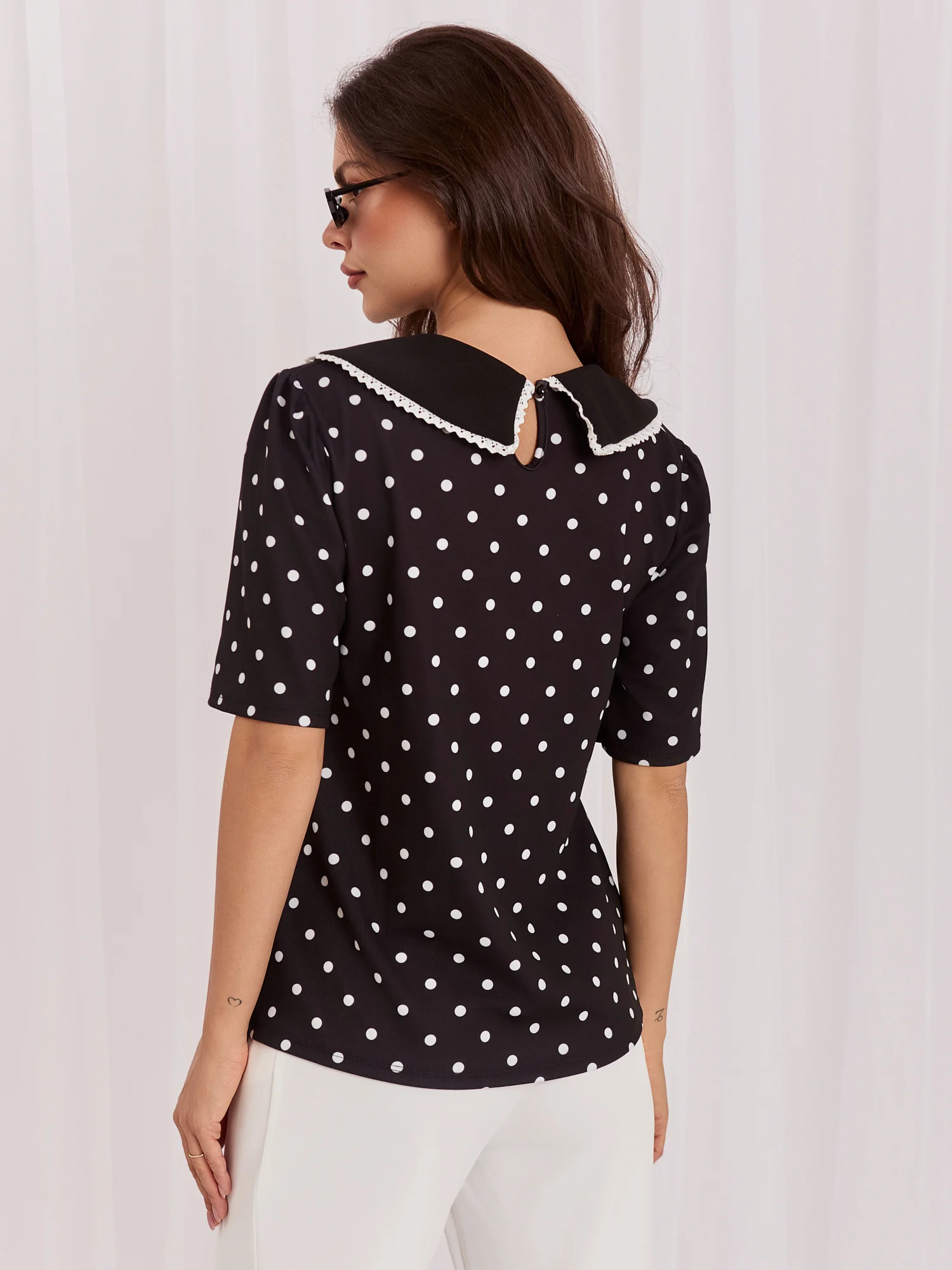 Bluza Dama Mini, Buline, ITALY MODA, Negru Eleganta Office - imagine 6