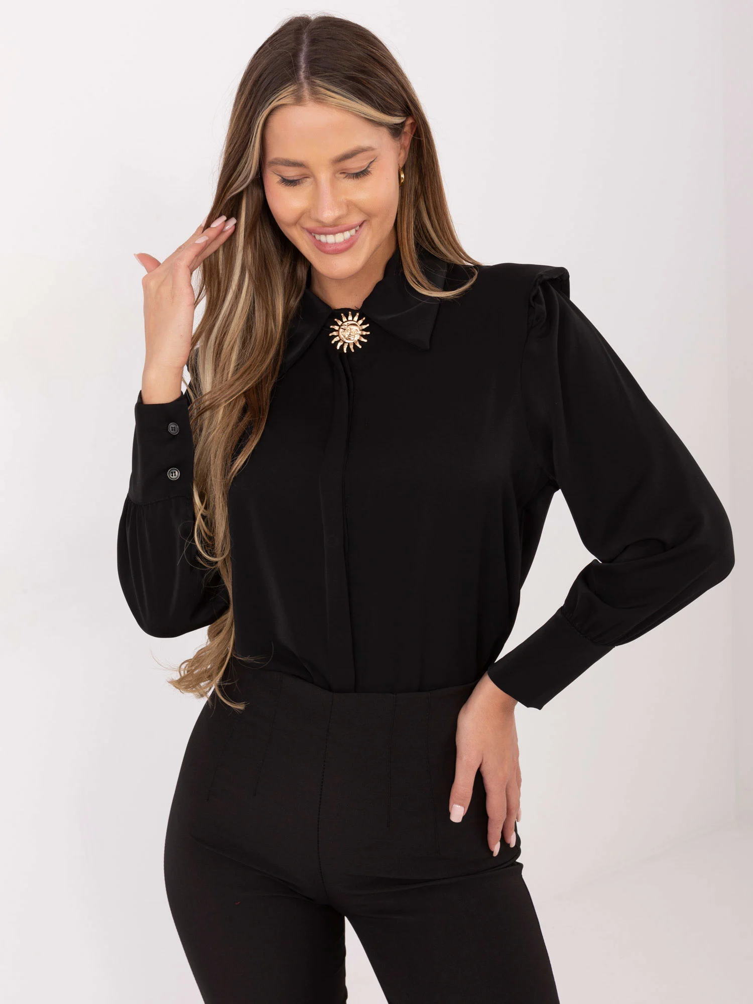 Camasa Dama Maneca lunga, Elegant, ITALY MODA, Negru Eleganta Office - imagine 4