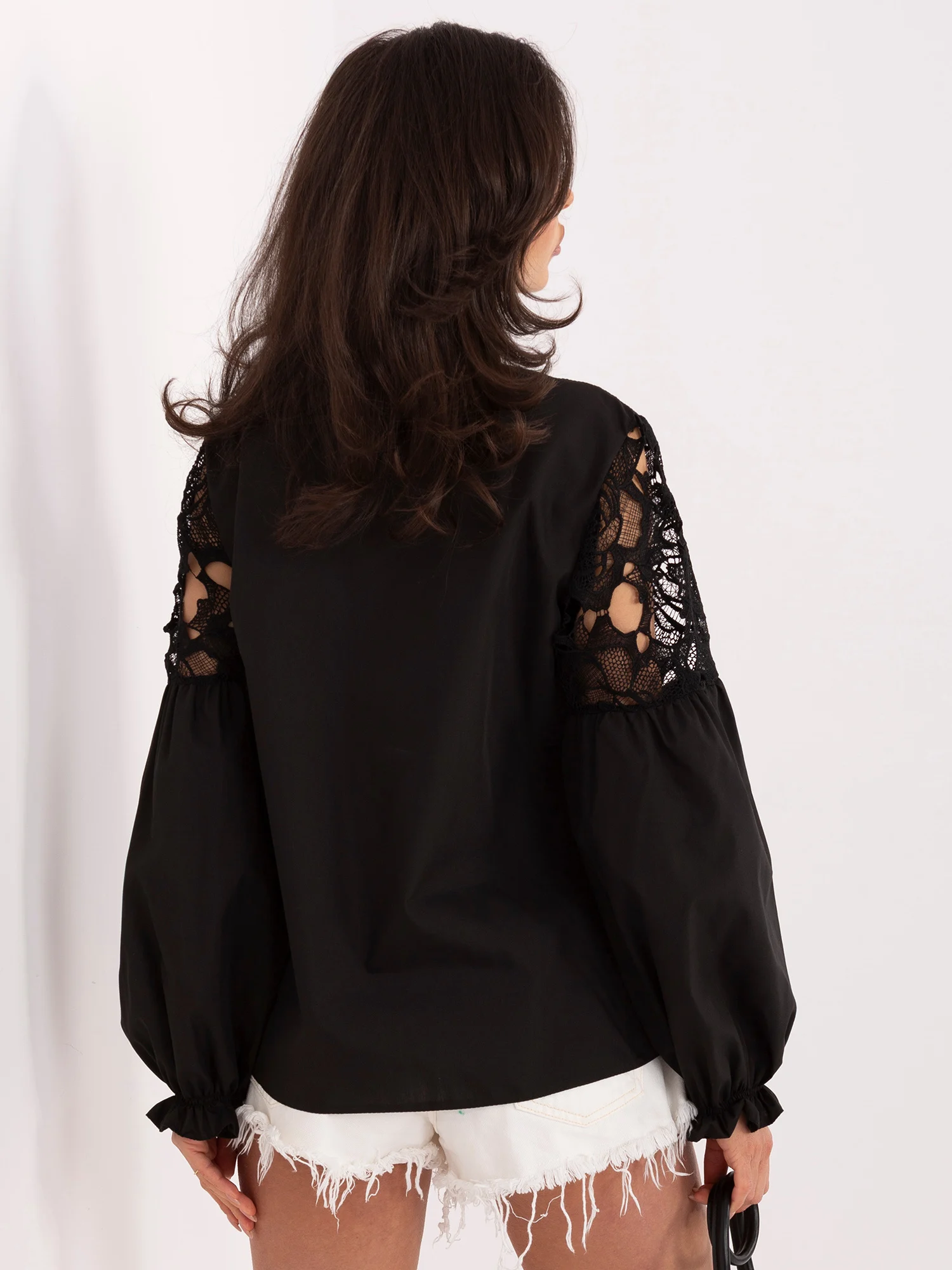 Camasa Dama Dantela, Guler inalt, LAKERTA, Negru Eleganta Office - imagine 3