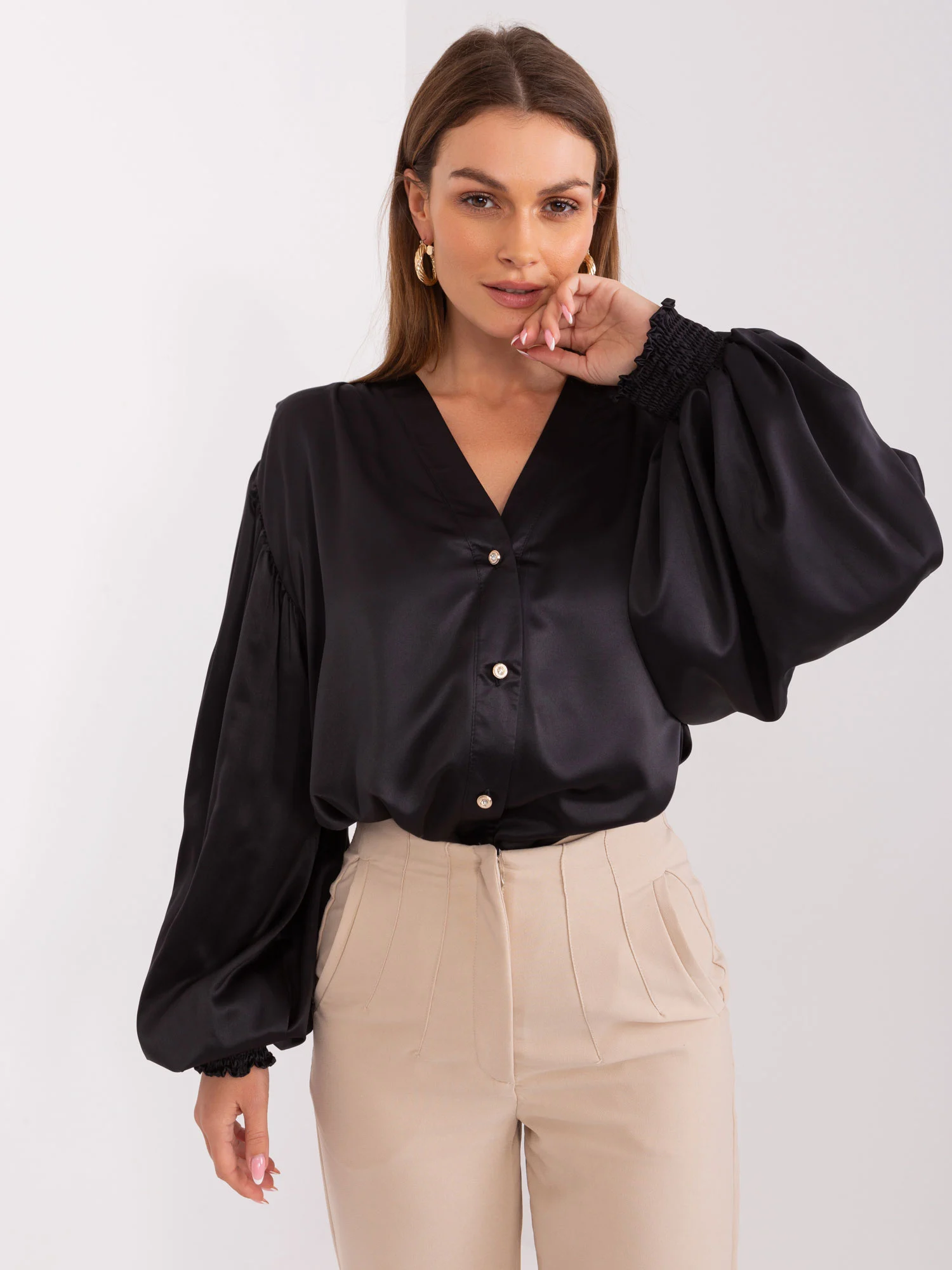 Camasa Dama Maneca lunga, Elegant, LAKERTA, Negru Eleganta - Image 4