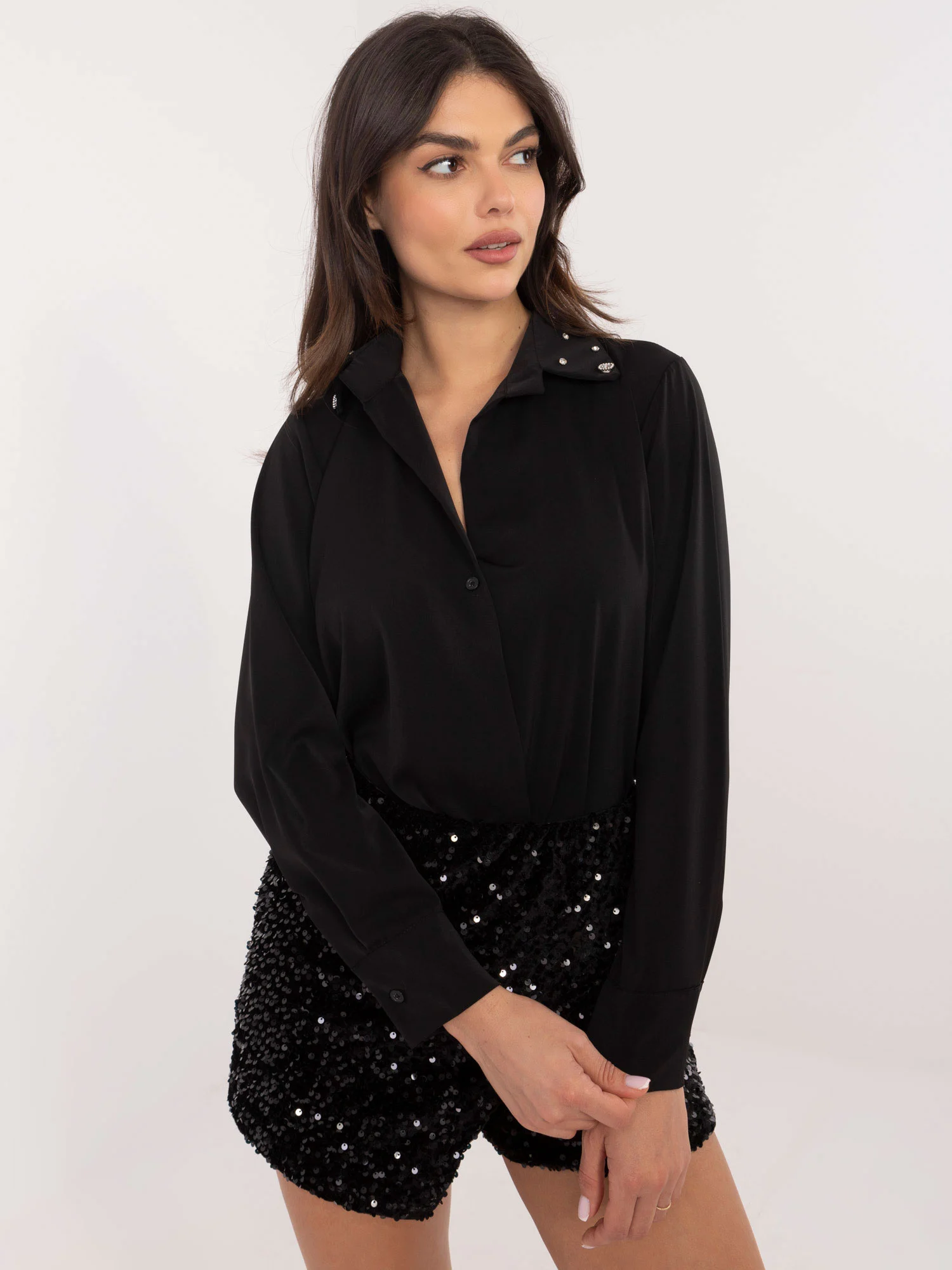 Camasa Dama Maneca lunga, Elegant, ITALY MODA, Negru Eleganta Office - imagine 5