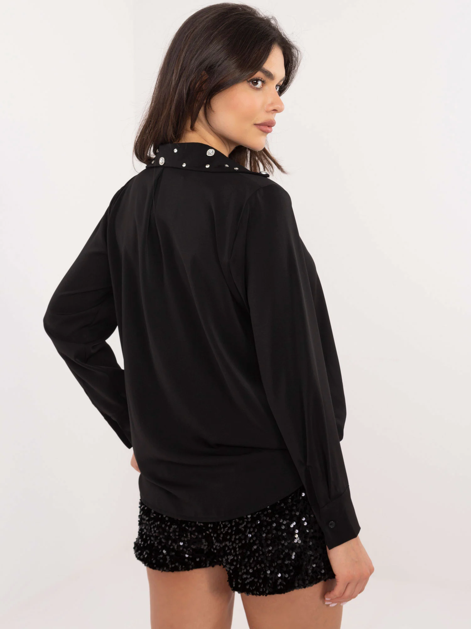 Camasa Dama Maneca lunga, Elegant, ITALY MODA, Negru Eleganta Office - imagine 4