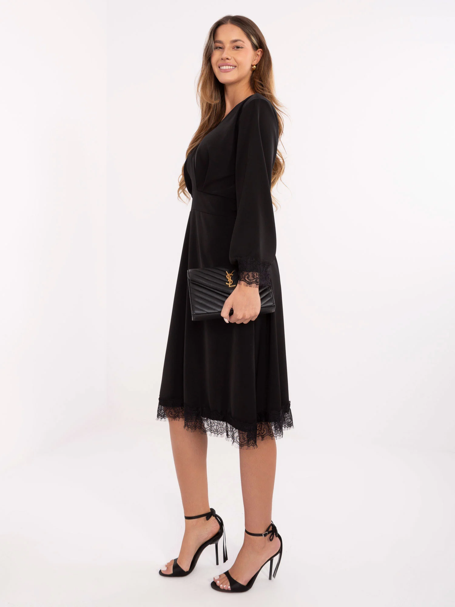 Rochie Dama Maxi, Dantela, ITALY MODA, Negru Eleganta Office - Image 5
