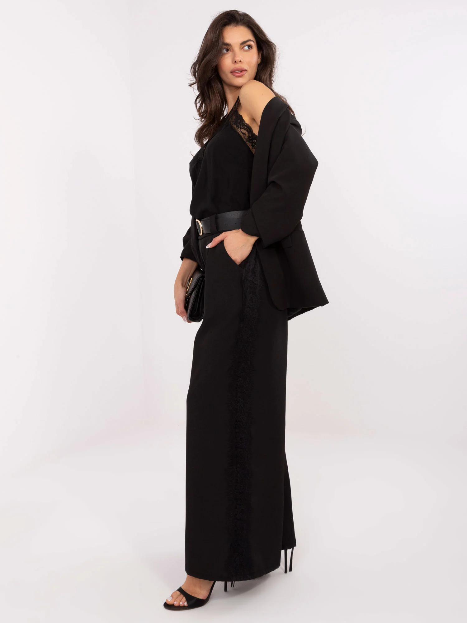 Pantaloni Dama Dantela, Elegant, ITALY MODA, Negru Eleganta Office - imagine 5