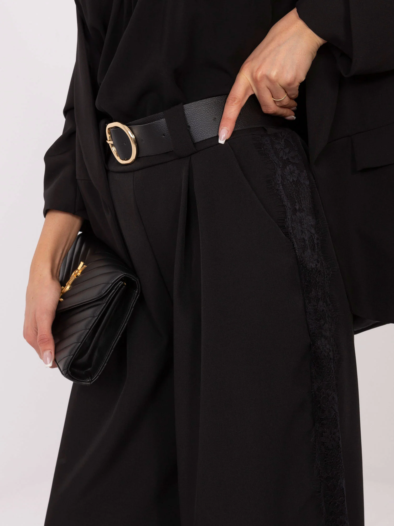 Pantaloni Dama Dantela, Elegant, ITALY MODA, Negru Eleganta Office - imagine 2