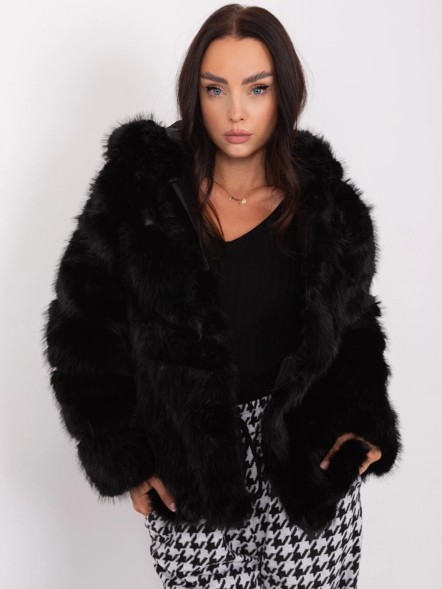 Jacheta Dama Maneca lunga, Guler inalt, Wool Fashion Italia, Negru de Vara Marimi Mari - imagine 4