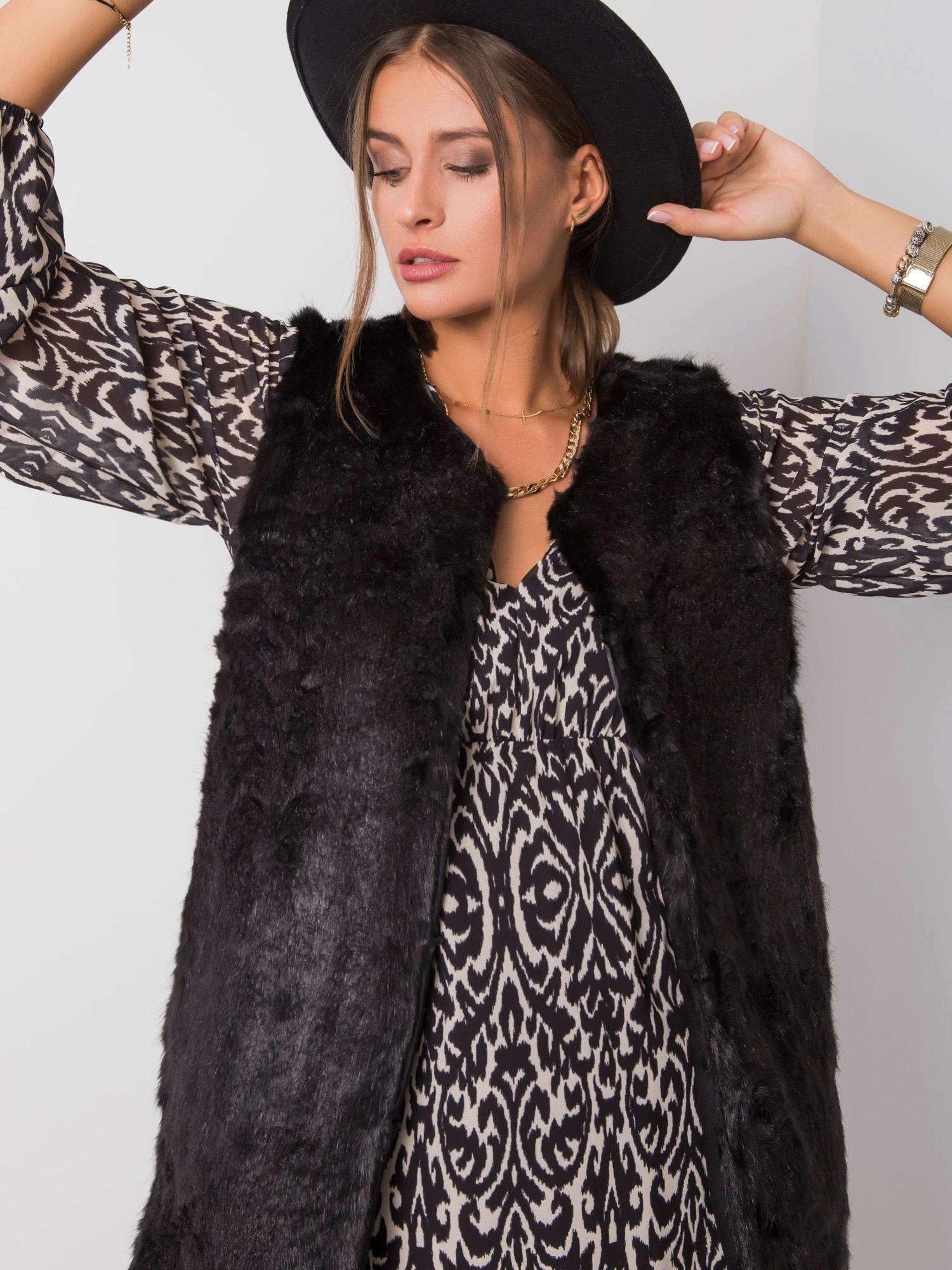Vesta Dama Fara maneci, Elegant, Wool Fashion Italia, Negru Eleganta Office Marimi Mari - Image 5