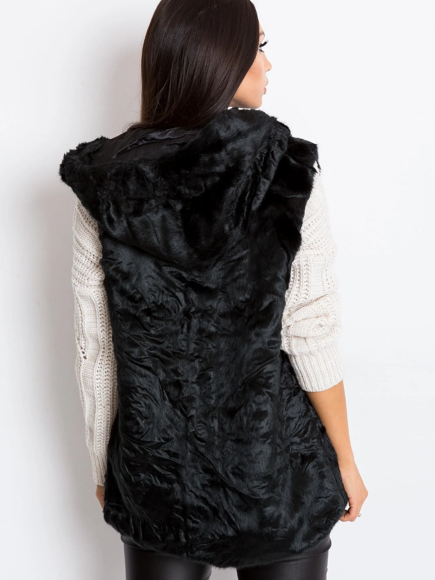 Vesta Dama Fara maneci, Elegant, Wool Fashion Italia, Negru Eleganta Office - imagine 6