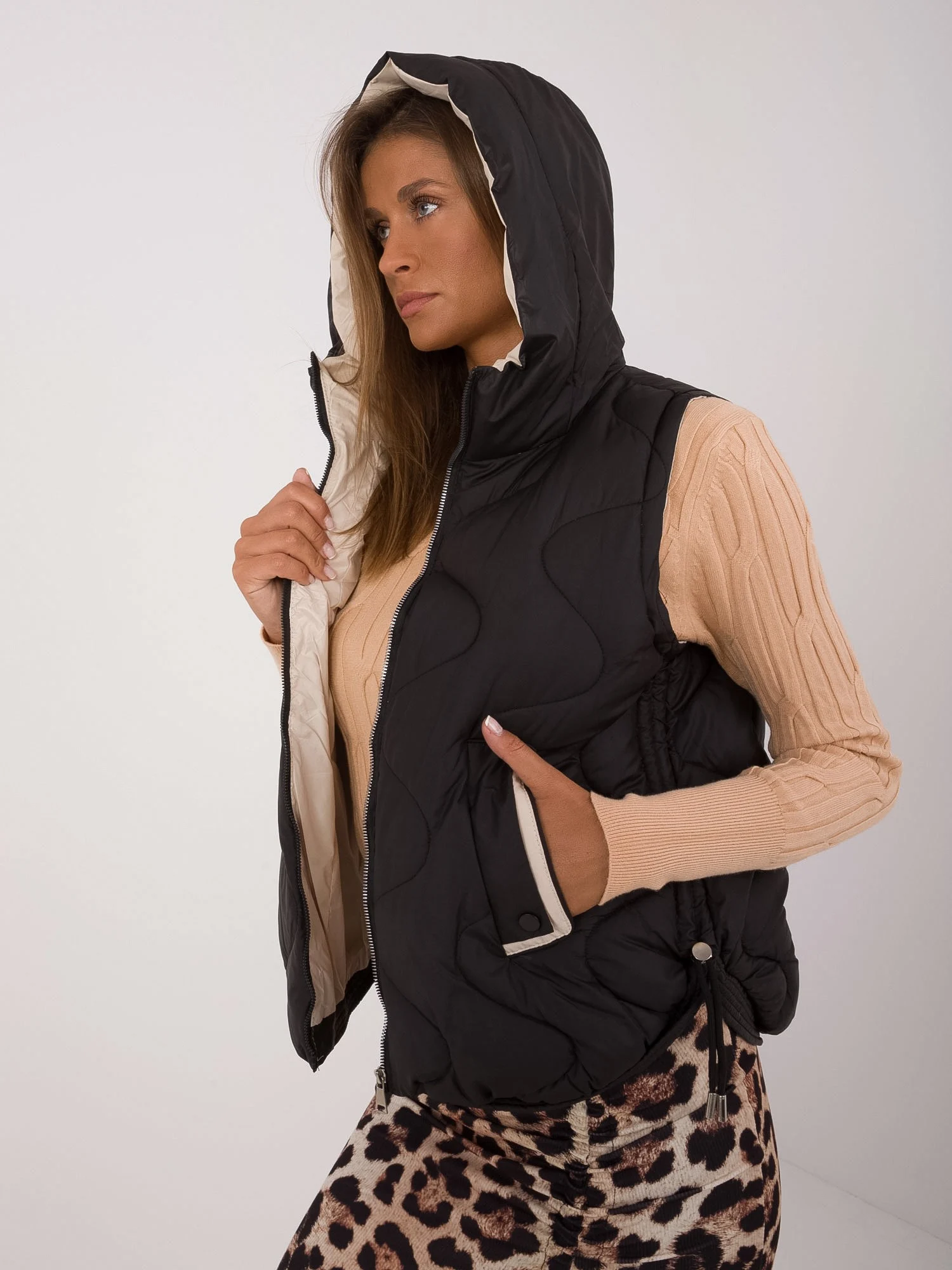 Vesta Dama Fara maneci, Guler inalt, Snow Moda, Negru de Vara Marimi Mari - imagine 4