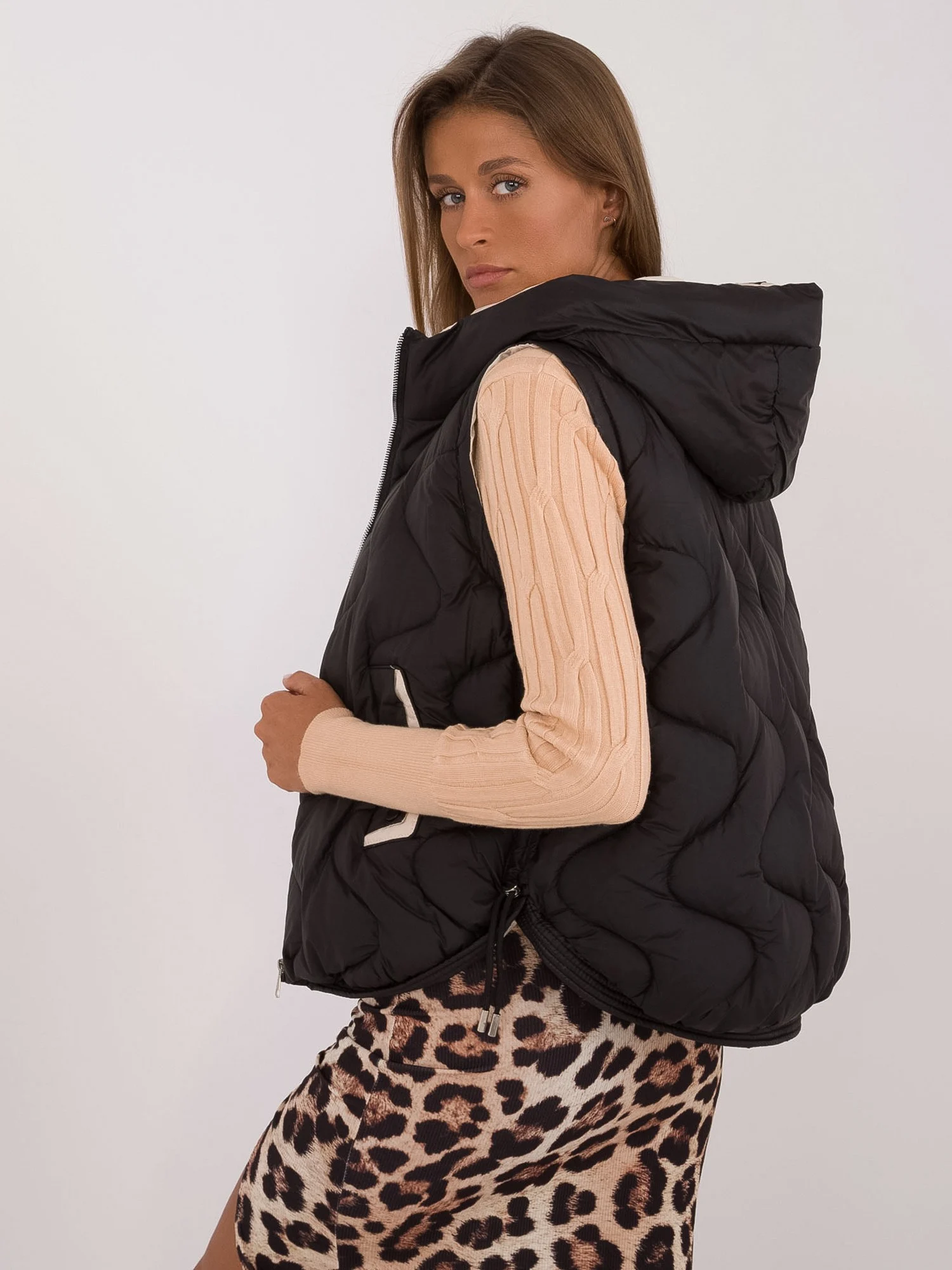 Vesta Dama Fara maneci, Guler inalt, Snow Moda, Negru de Vara Marimi Mari - imagine 2
