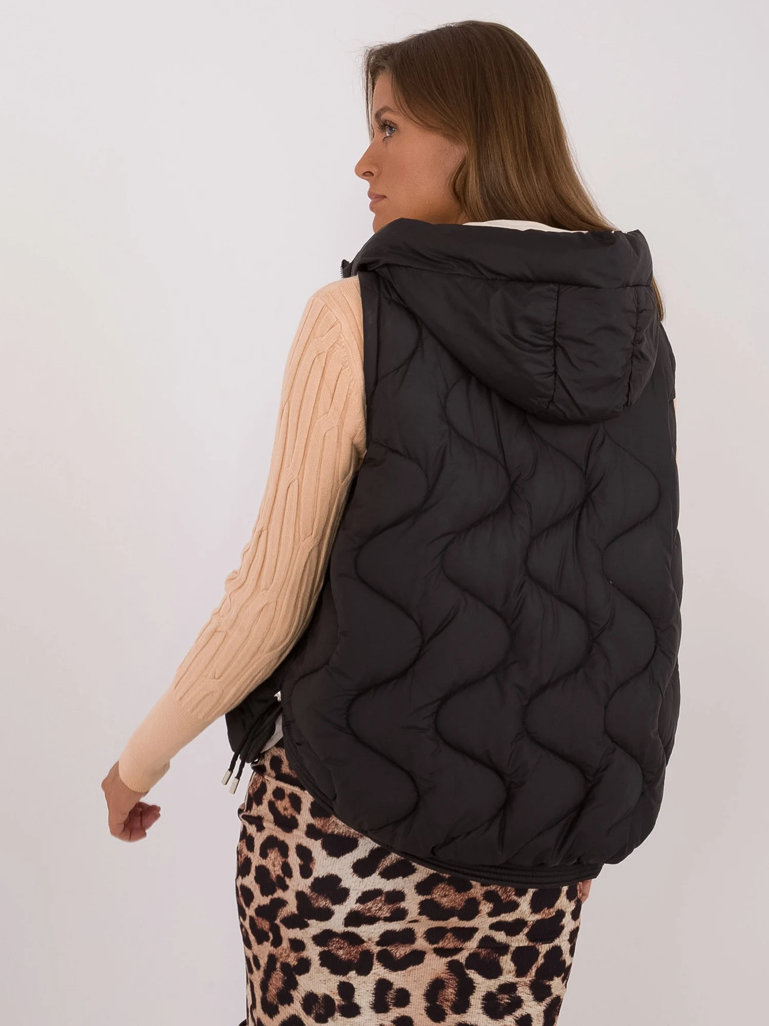 Vesta Dama Fara maneci, Guler inalt, Snow Moda, Negru de Vara Marimi Mari - imagine 5