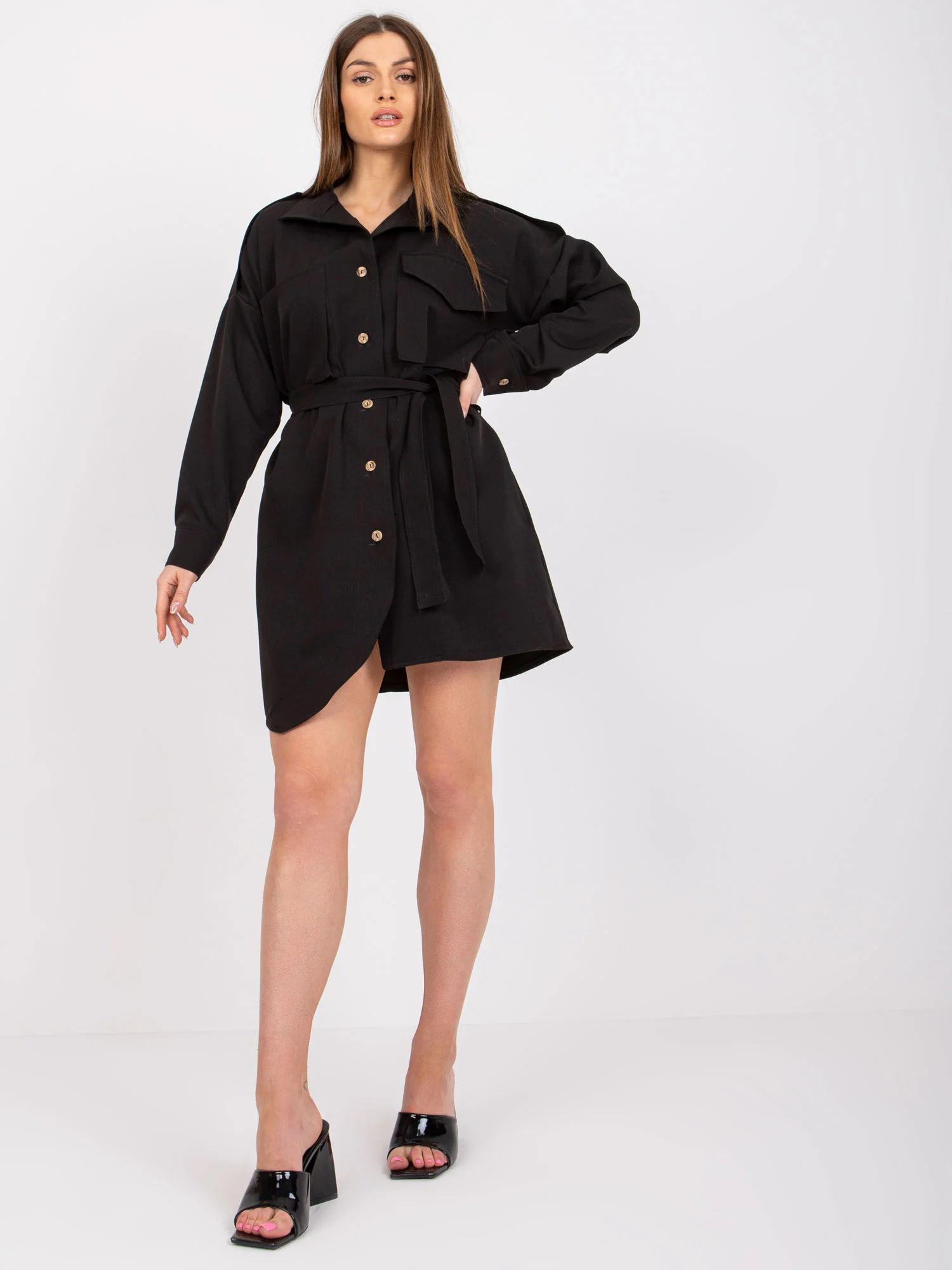Camasa Dama Maneca lunga, Decolteu cu guler, RUE PARIS, Negru Eleganta Office - imagine 2