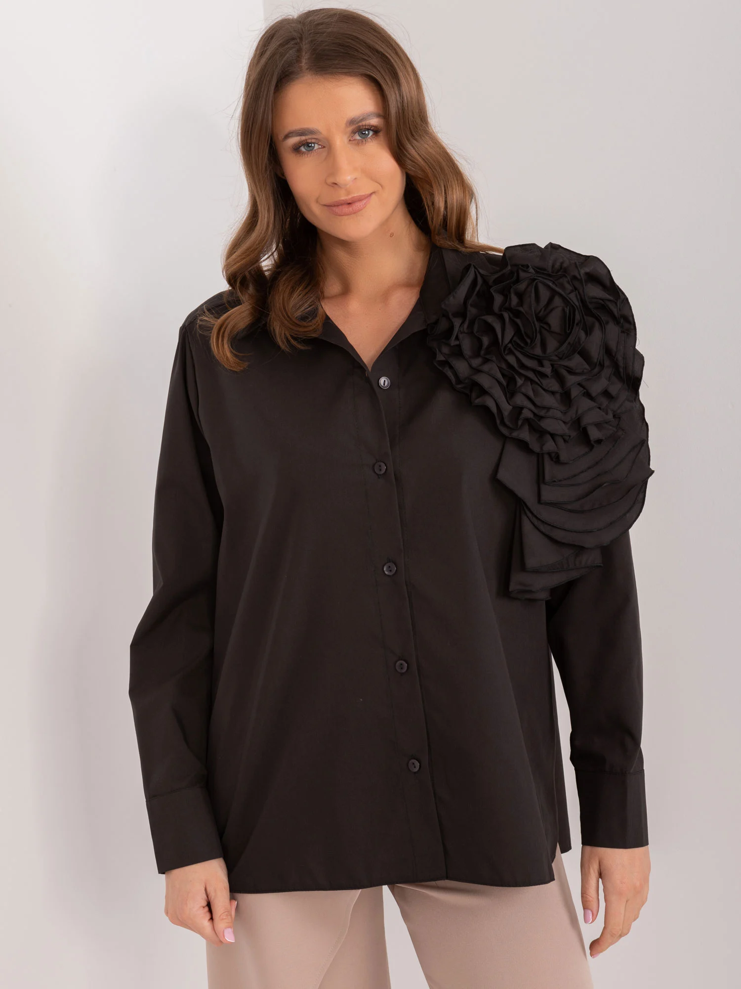 Camasa Dama Maneca lunga, Elegant, LAKERTA, Negru Eleganta - imagine 3