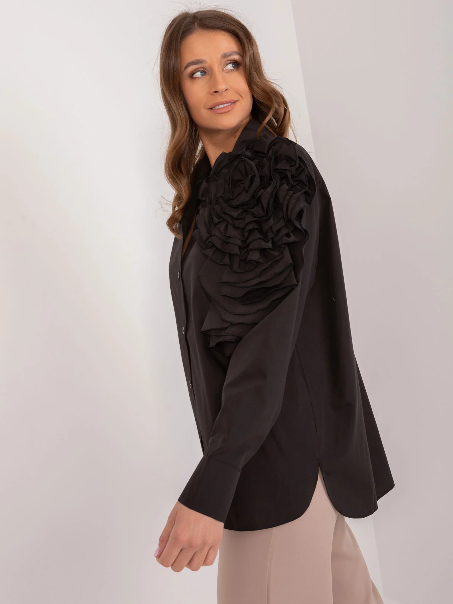 Camasa Dama Maneca lunga, Elegant, LAKERTA, Negru Eleganta - imagine 2