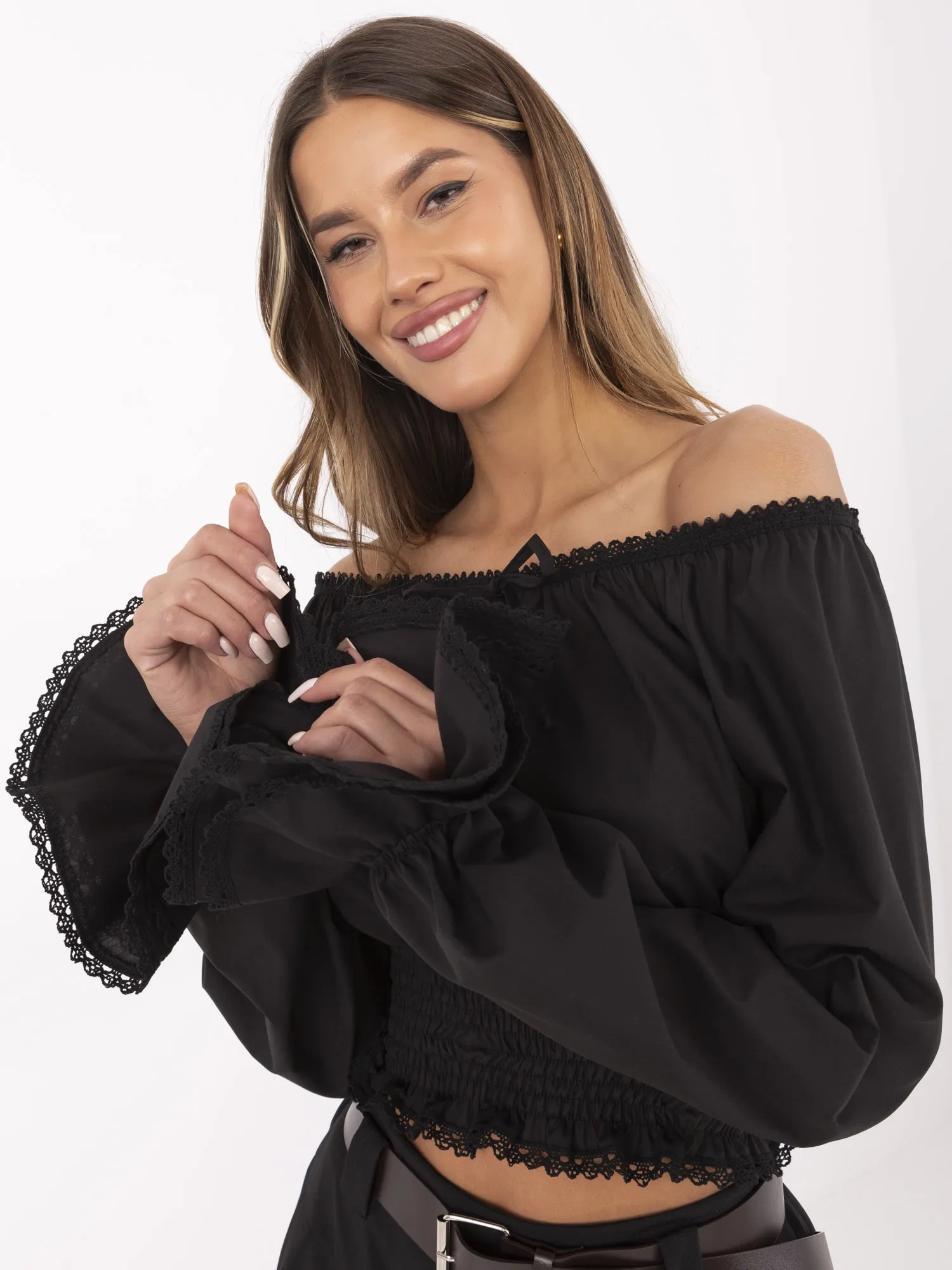 Bluza Dama Mini, Dantela, LAKERTA, Negru Eleganta Office - imagine 2