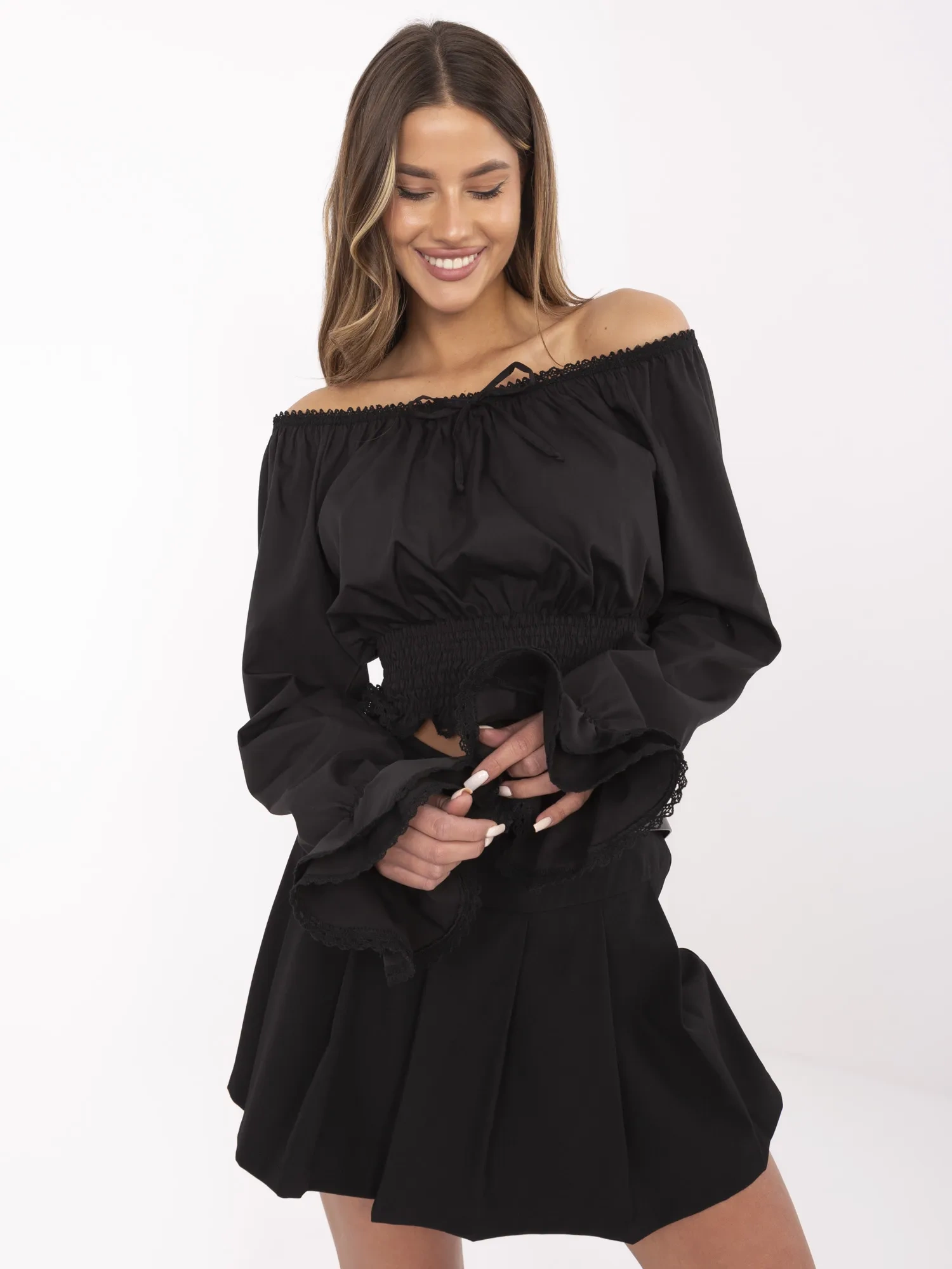 Bluza Dama Mini, Dantela, LAKERTA, Negru Eleganta Office - imagine 5