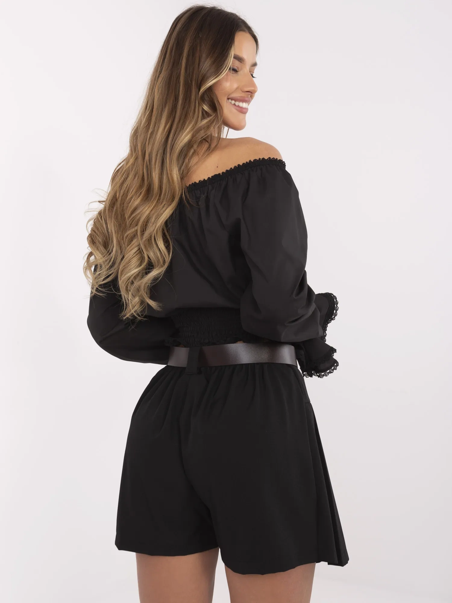 Bluza Dama Mini, Dantela, LAKERTA, Negru Eleganta Office - imagine 3
