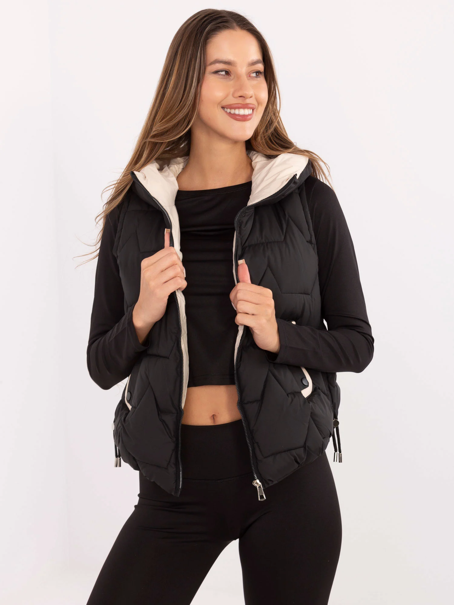 Vesta Dama Mini, Guler inalt, Snow Moda, Negru de Vara Marimi Mari - imagine 4