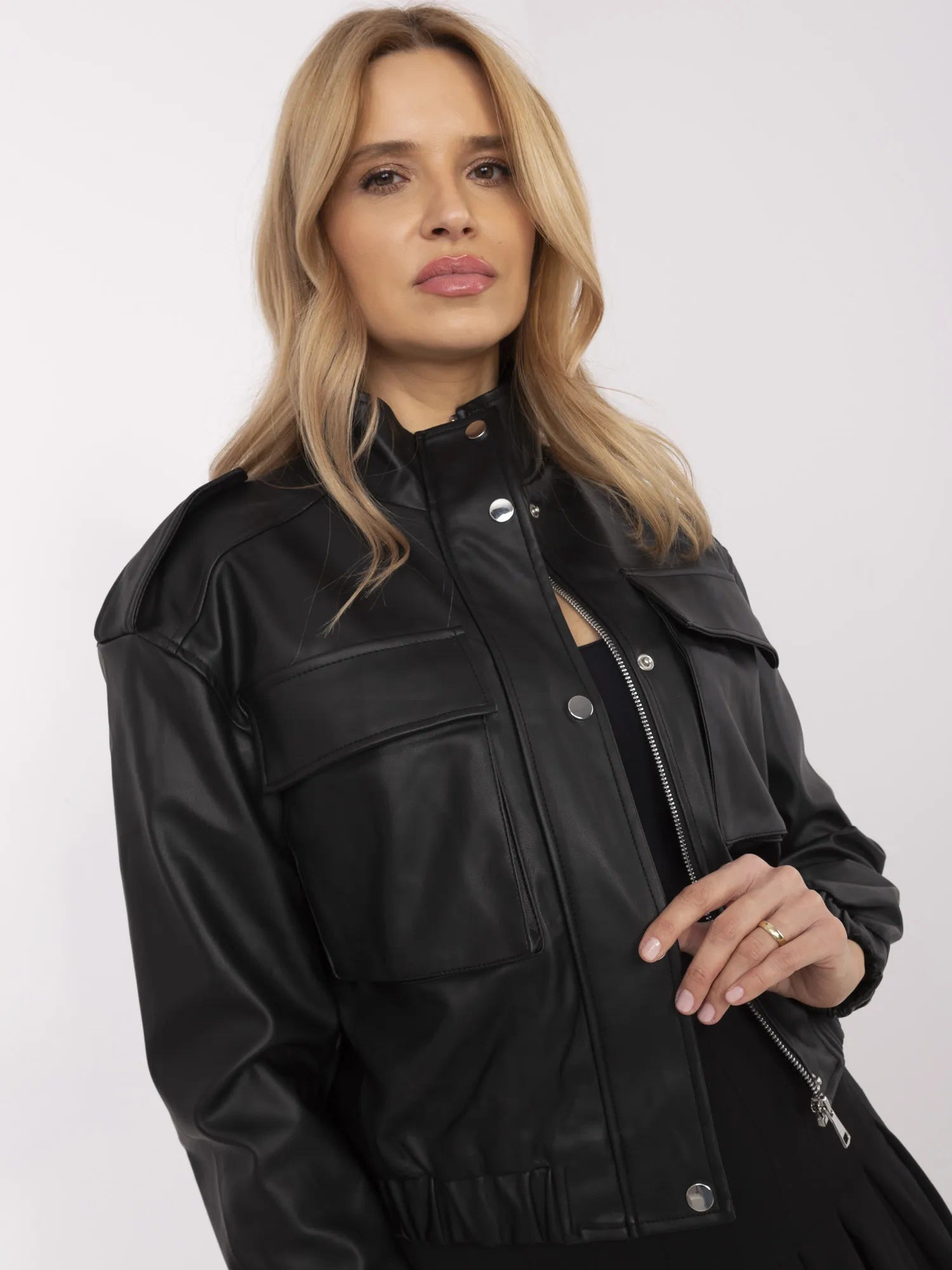 Jacheta Dama Mini, Guler inalt, Honey Winter, Negru de Vara - imagine 3