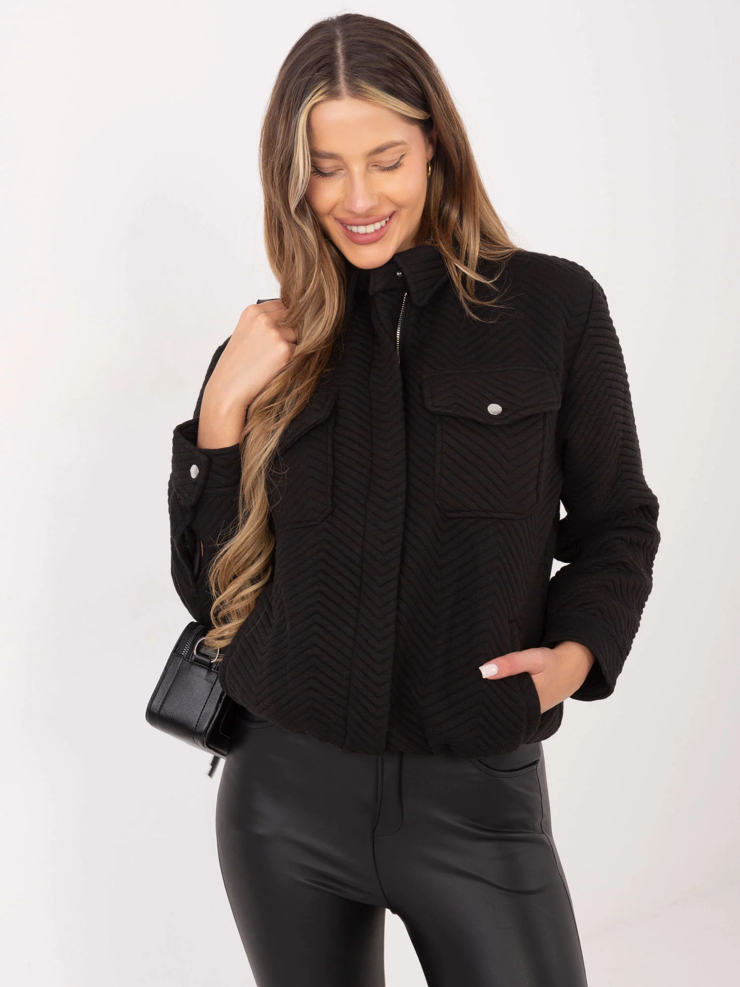 Jacheta Dama Maneca lunga, Decolteu cu guler, RUE PARIS, Negru de Vara - imagine 3