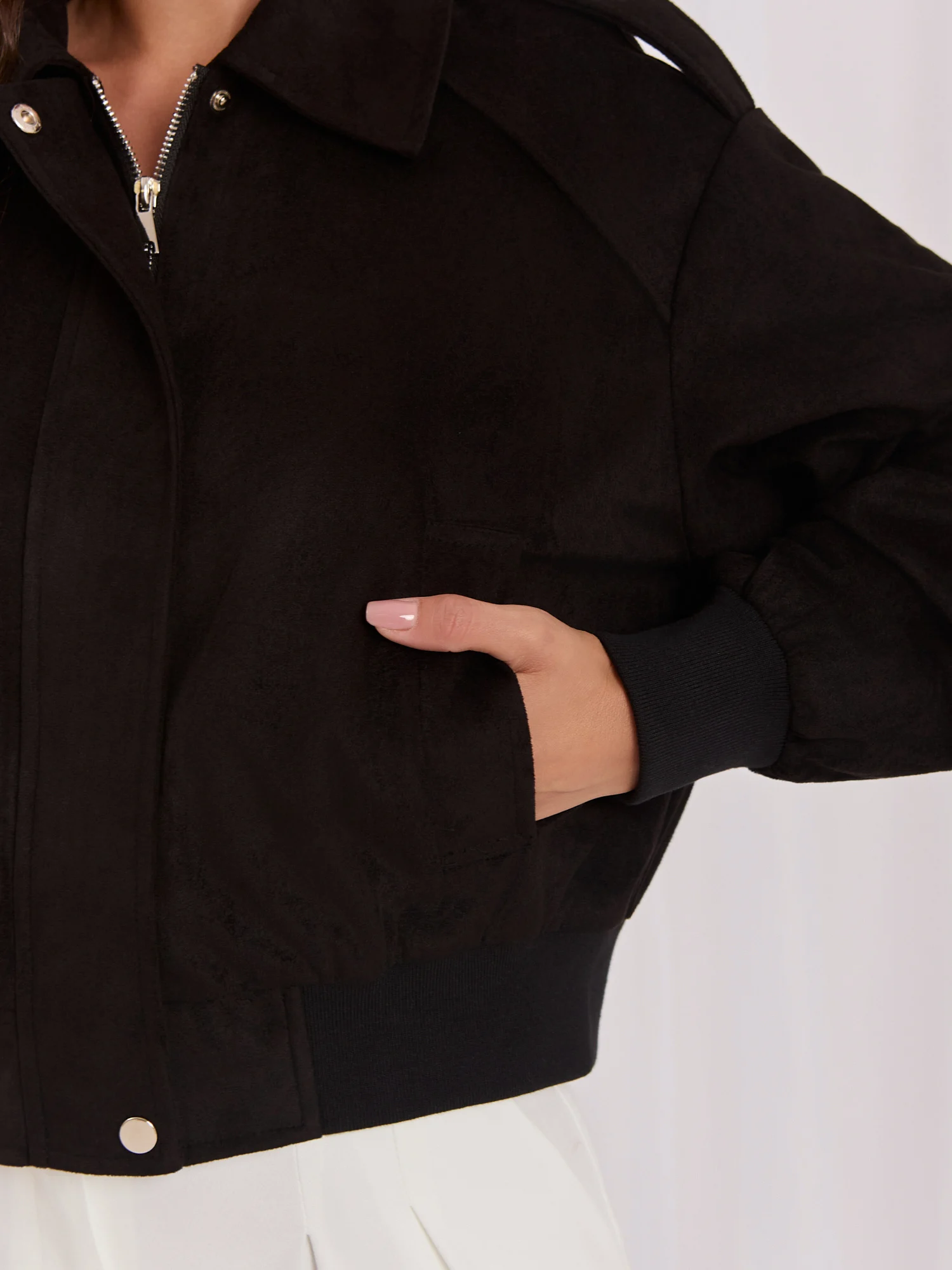 Jacheta Dama Guler inalt, Poliester, ITALY MODA, Negru Eleganta Office - imagine 3